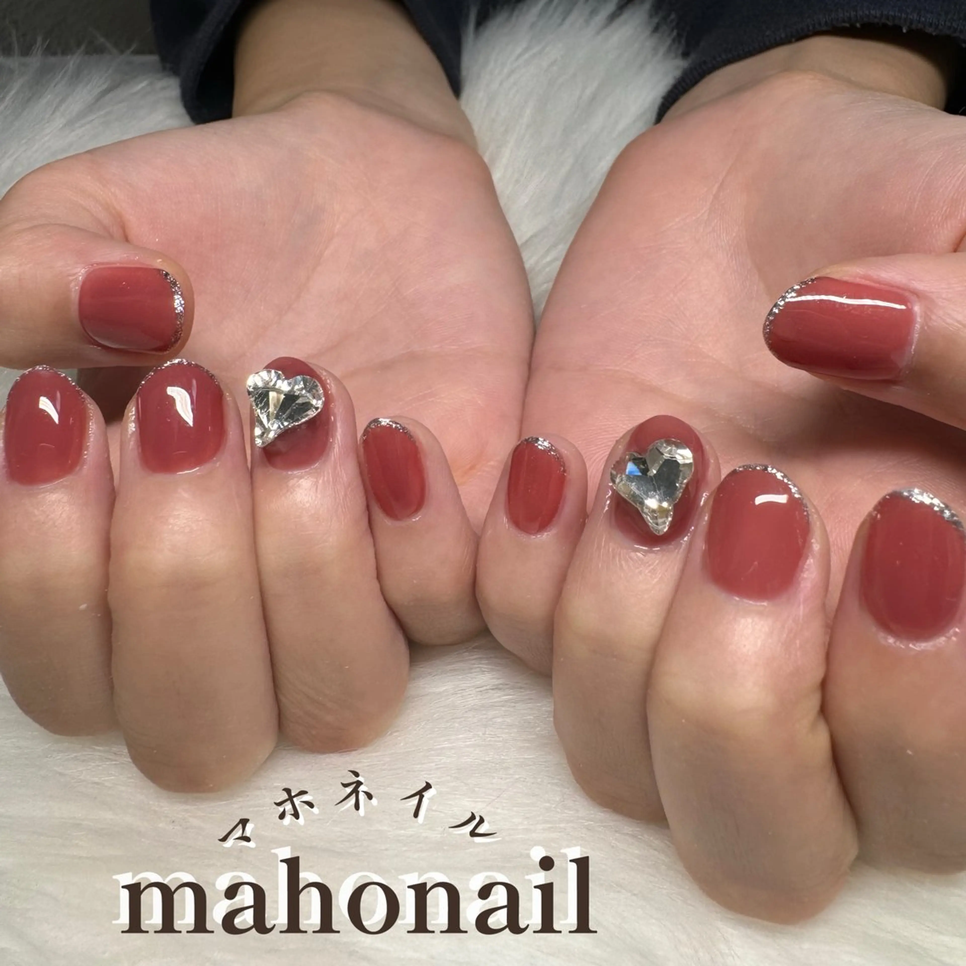 ネイル フレンチネイル ハート ラメ(グリッター) ワンカラーネイル maho nail マホネイルのネイルデザイン