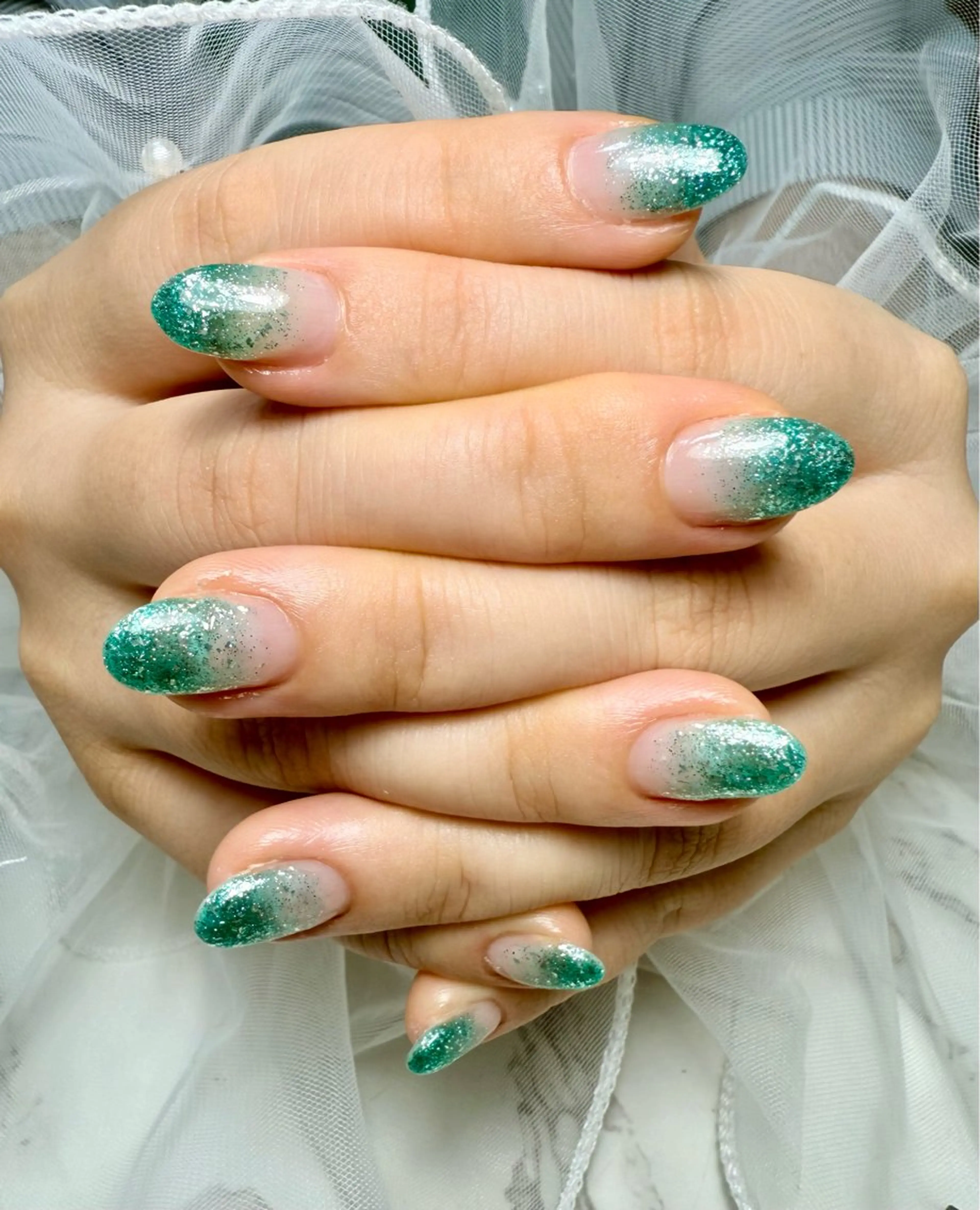 ネイル アートネイル フレンチネイル ガラスフレンチ 氷ネイル・うるうるネイル キラキラネイル M.N_ nailのネイルデザイン