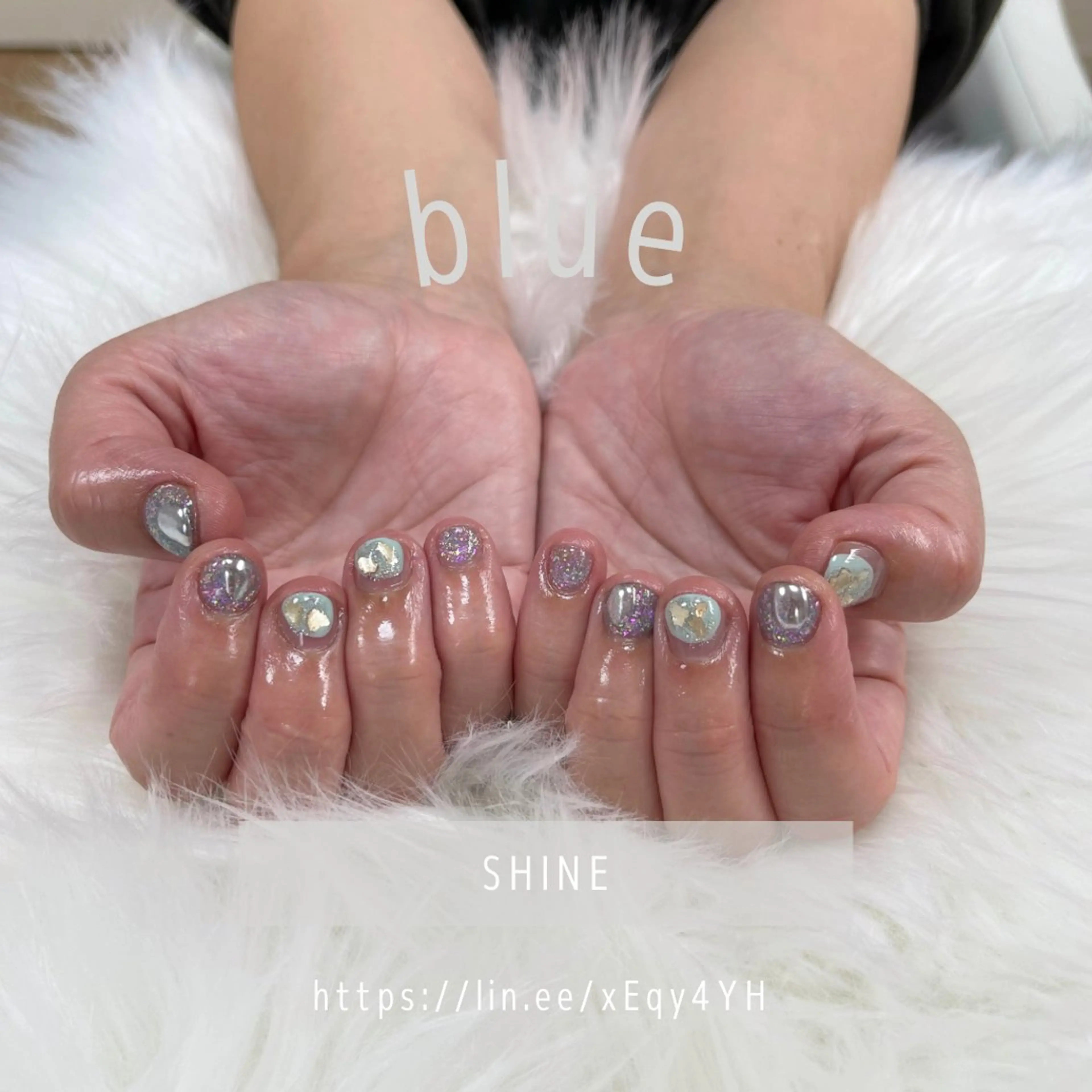 ネイル ブルー ミラーネイル ニュアンスネイル SHINE nail salonのネイルデザイン
