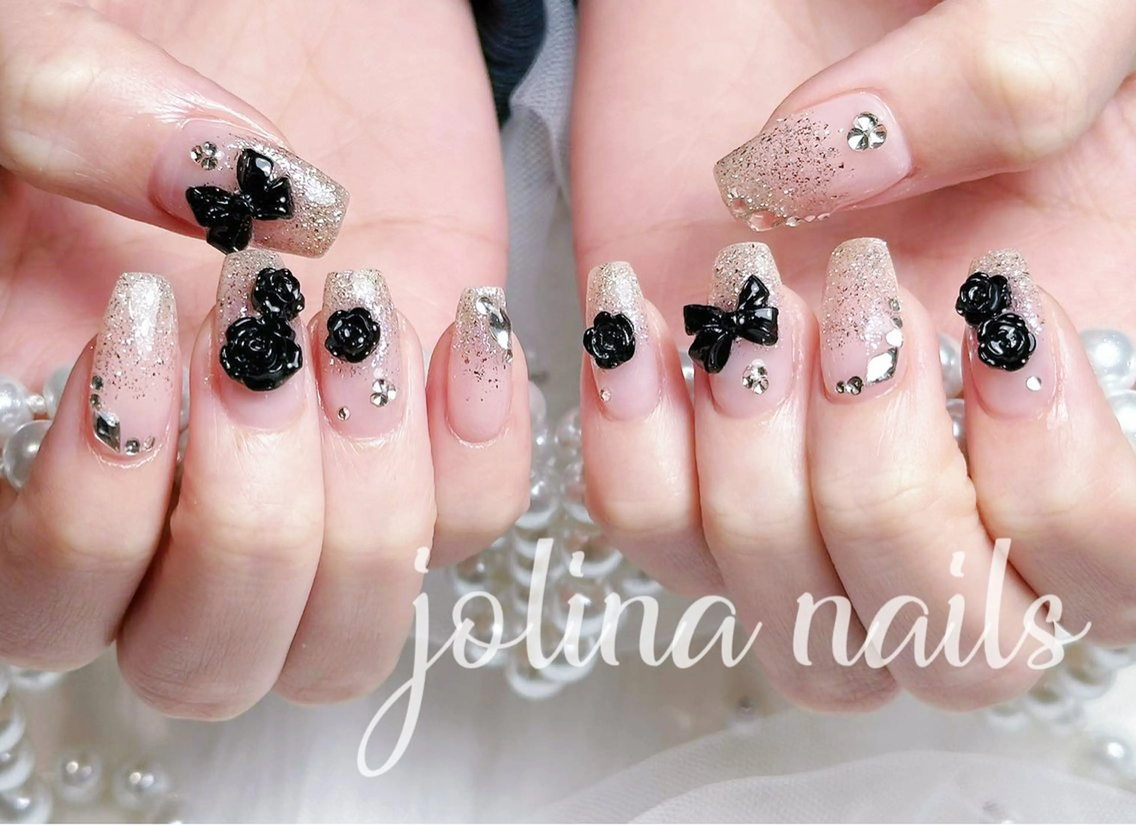 ネイル 持ち込み リボン ハンドネイル jolina nails鶴見店のネイルデザイン