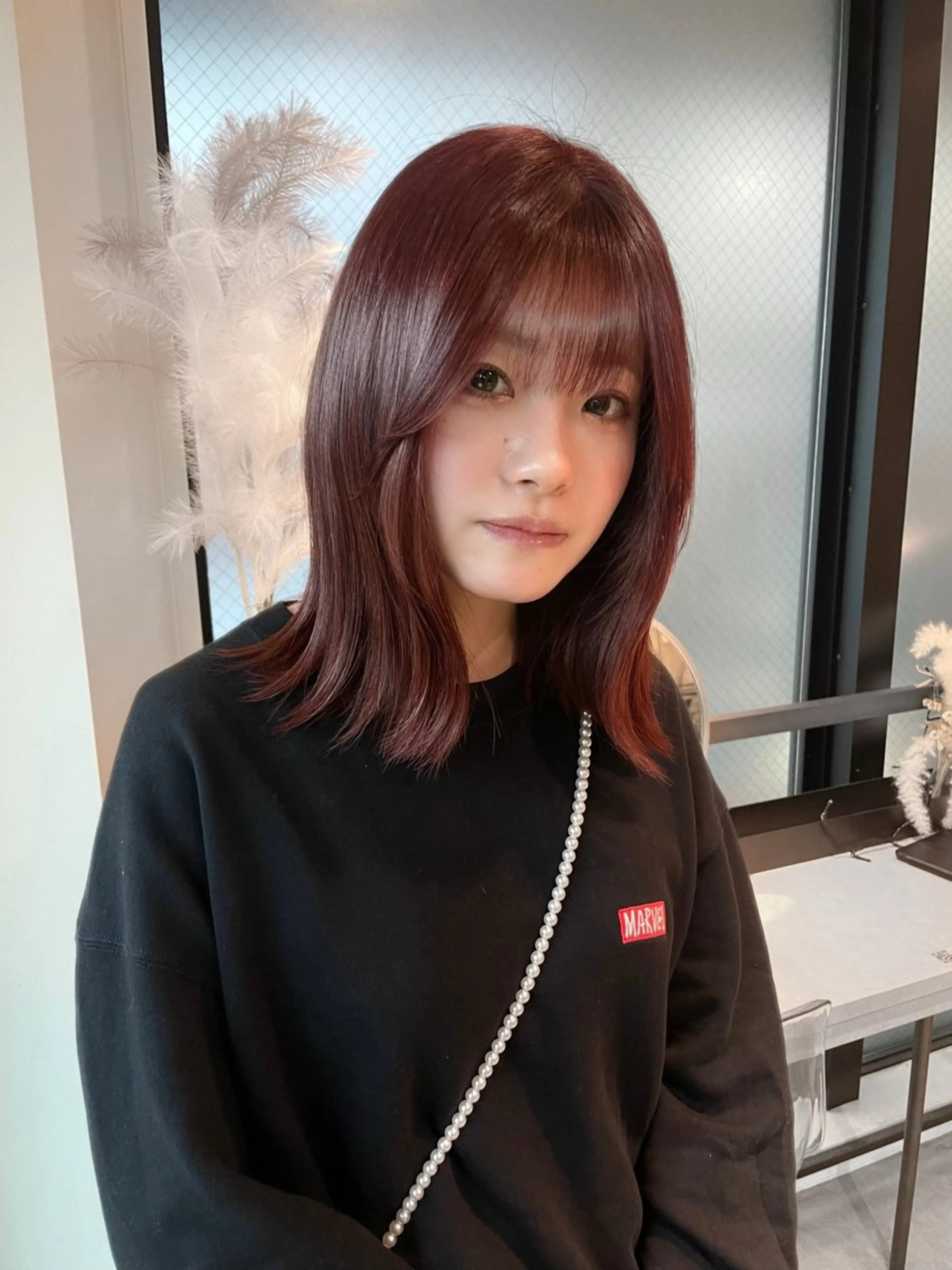 セミロング カラー ブラウンカラー ピンクカラー ピンクブラウン ヘアカラー トリートメント ヘッドスパ ヘアセット Qin shaire salon 原宿店所属・レイヤーカット 韓国ヘアayameのヘアスタイル