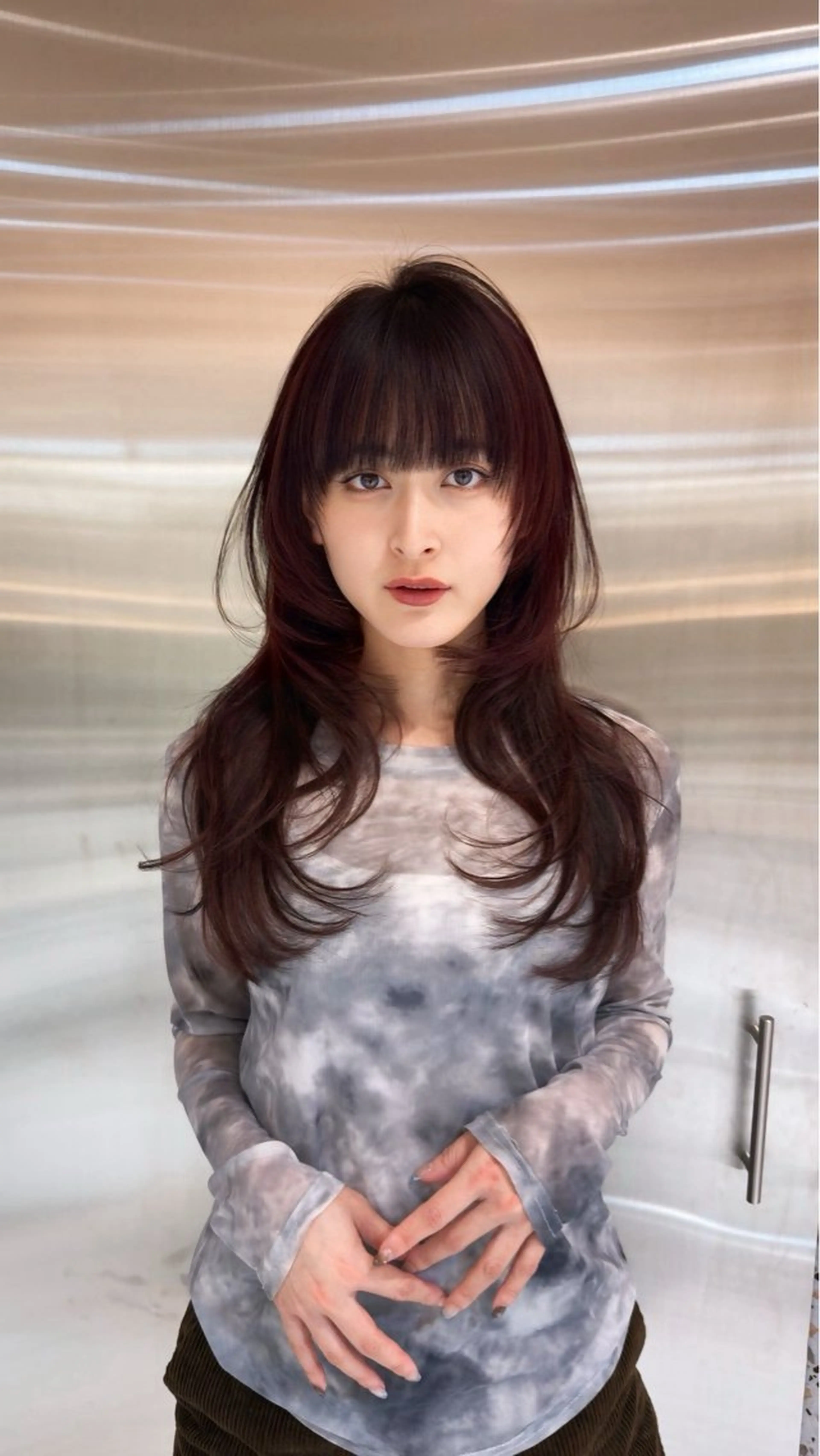 ロング ハッシュカット 髪質改善 レイヤーカット トリートメント カット ヘアカラー トリートメント ヘッドスパ 新宿/韓国レイヤー/ 顔周りカット松本美晴のヘアスタイル