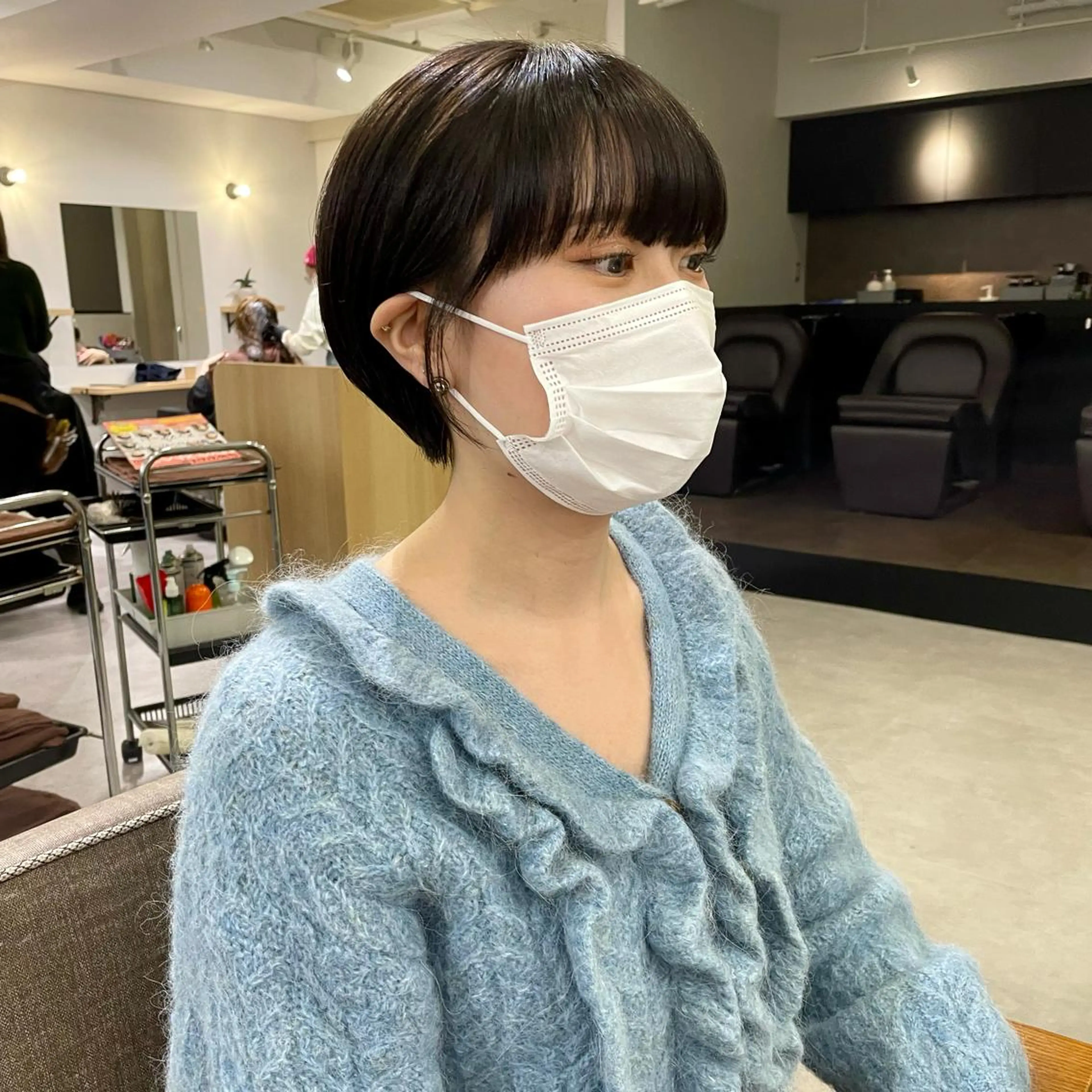 ショート カラー 黒髪 ショートヘア パーマ＊ 顔まわり似合わせのヘアスタイル