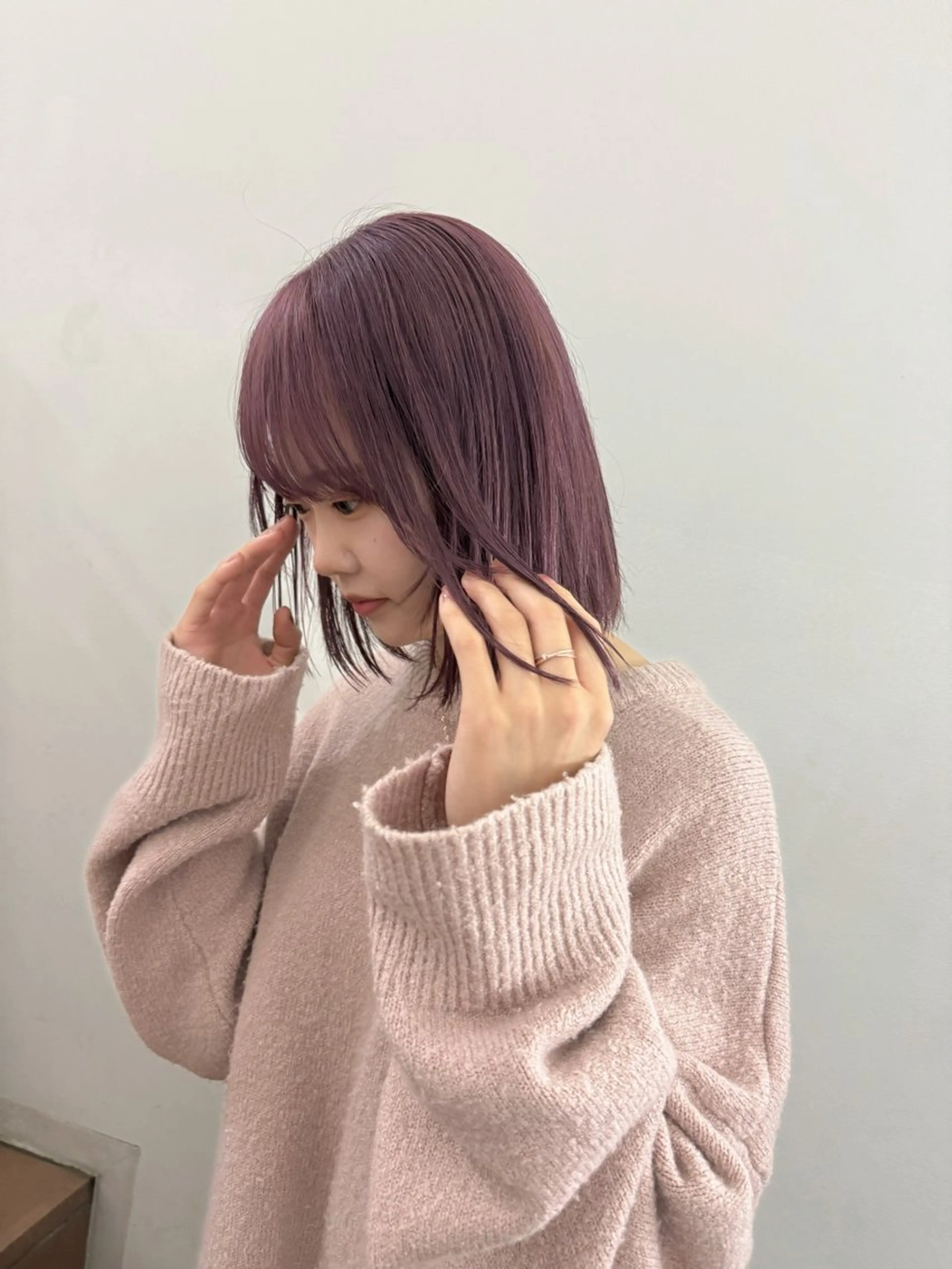 ミディアム カラー ヘアカラー トリートメント ⭐ハイトーンブリーチ ミルクティーピンクのヘアスタイル