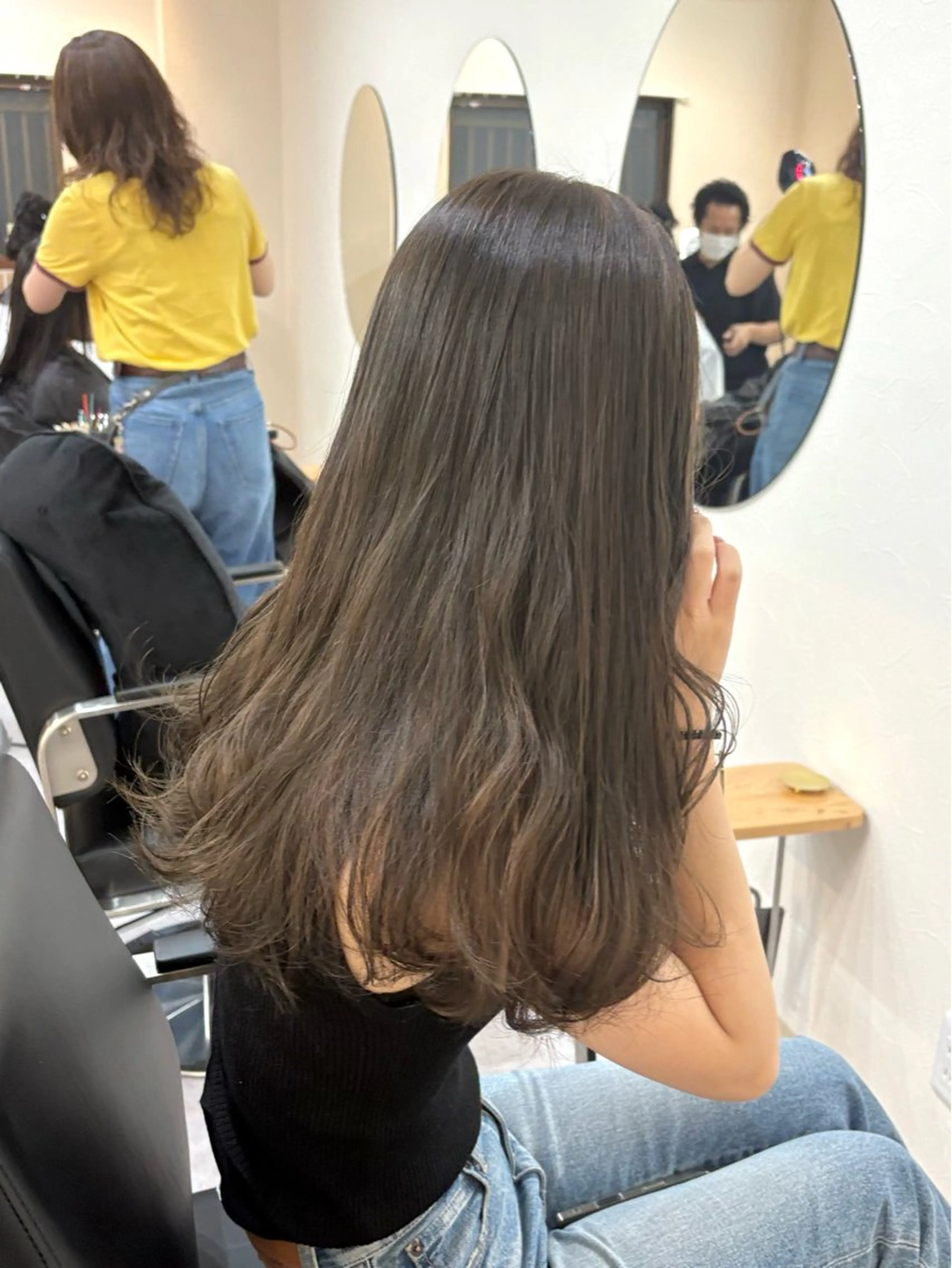 セミロング カラー ブリーチ グレージュ ブリーチなしカラー カット ヘアカラー トリートメント ハル🌸柔色/ ブリーチなし/艶髪のヘアスタイル