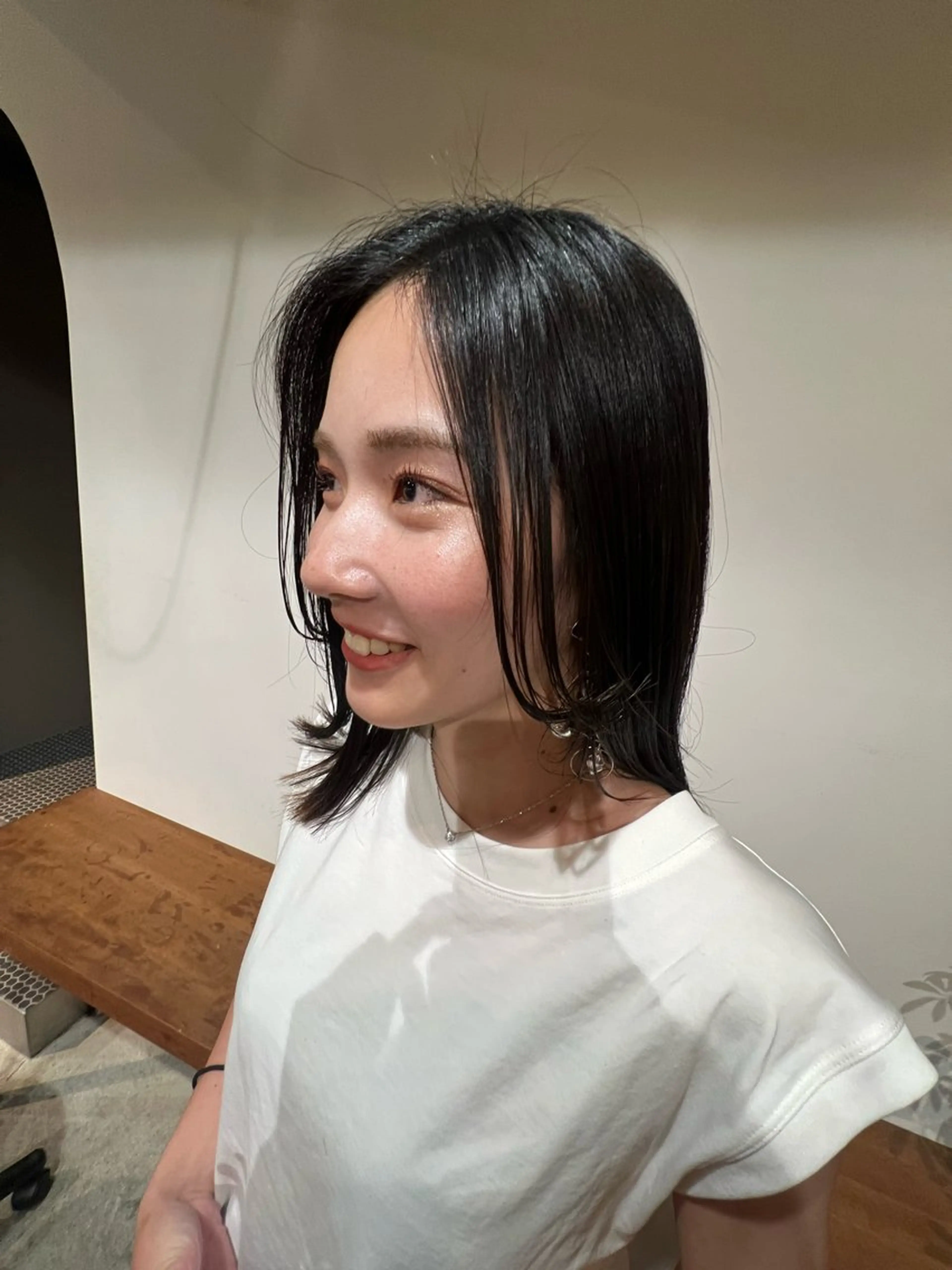 ミディアム パーマ カット 縮毛矯正 長田 唯のヘアスタイル