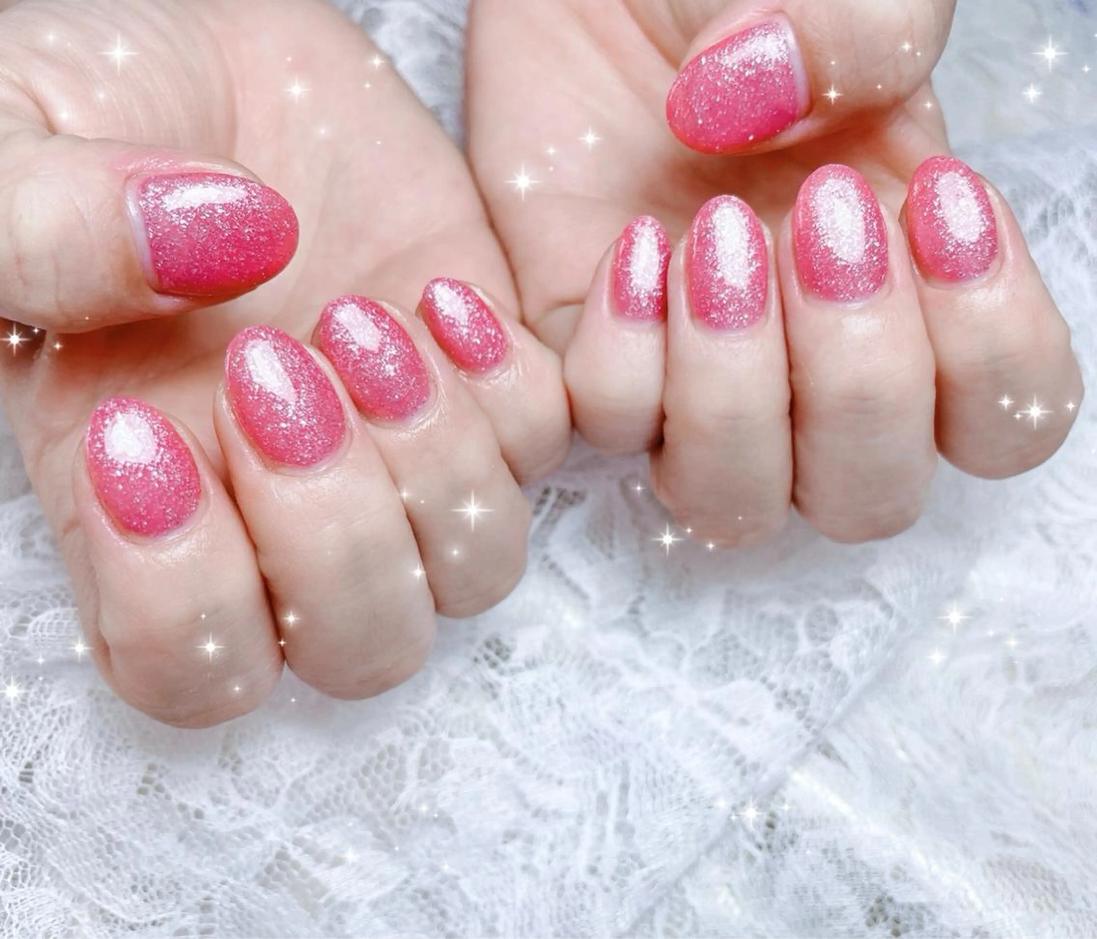 ネイル キラキラネイル ピンク ハンドネイル FLARE NAIL フレアネイルのネイルデザイン