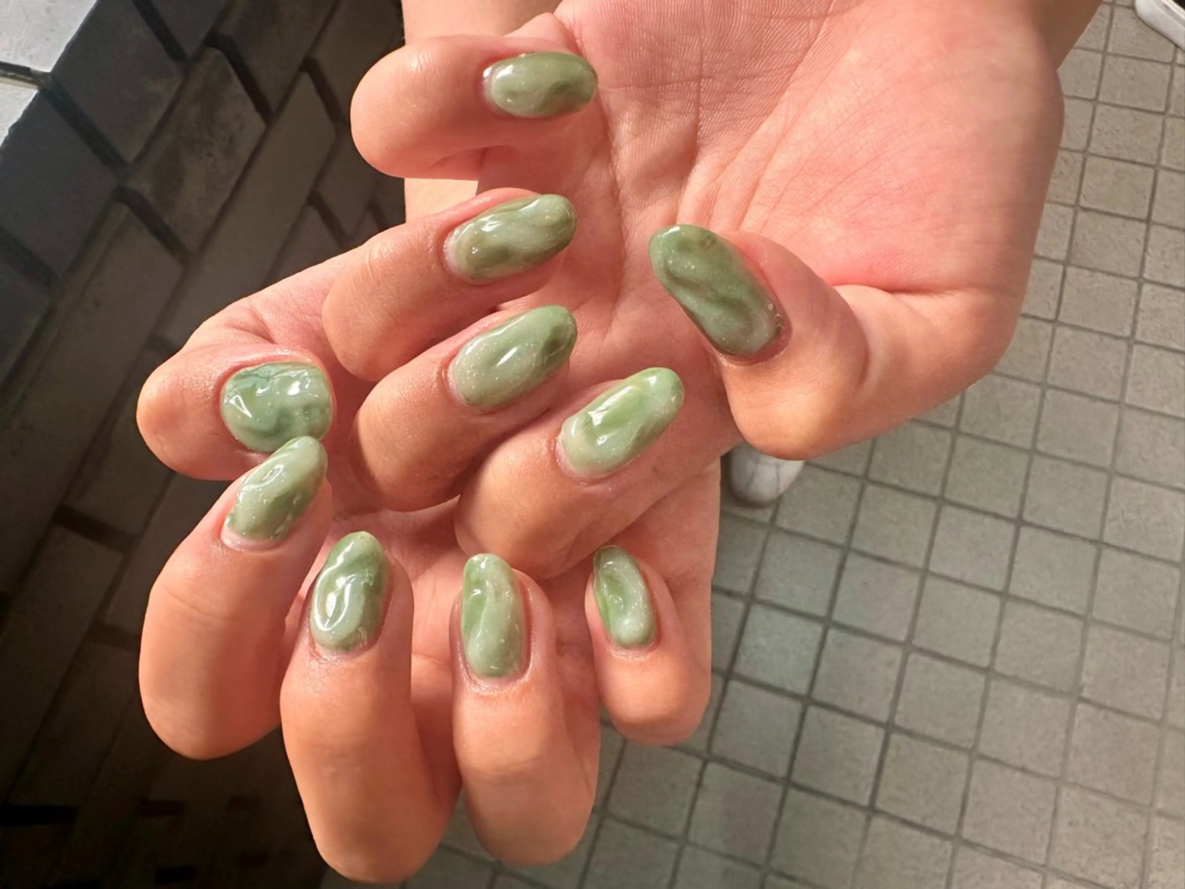 ネイル ブルー グリーン ぷっくりネイル ハンドネイル NISHIOKA FUKUMIのネイルデザイン