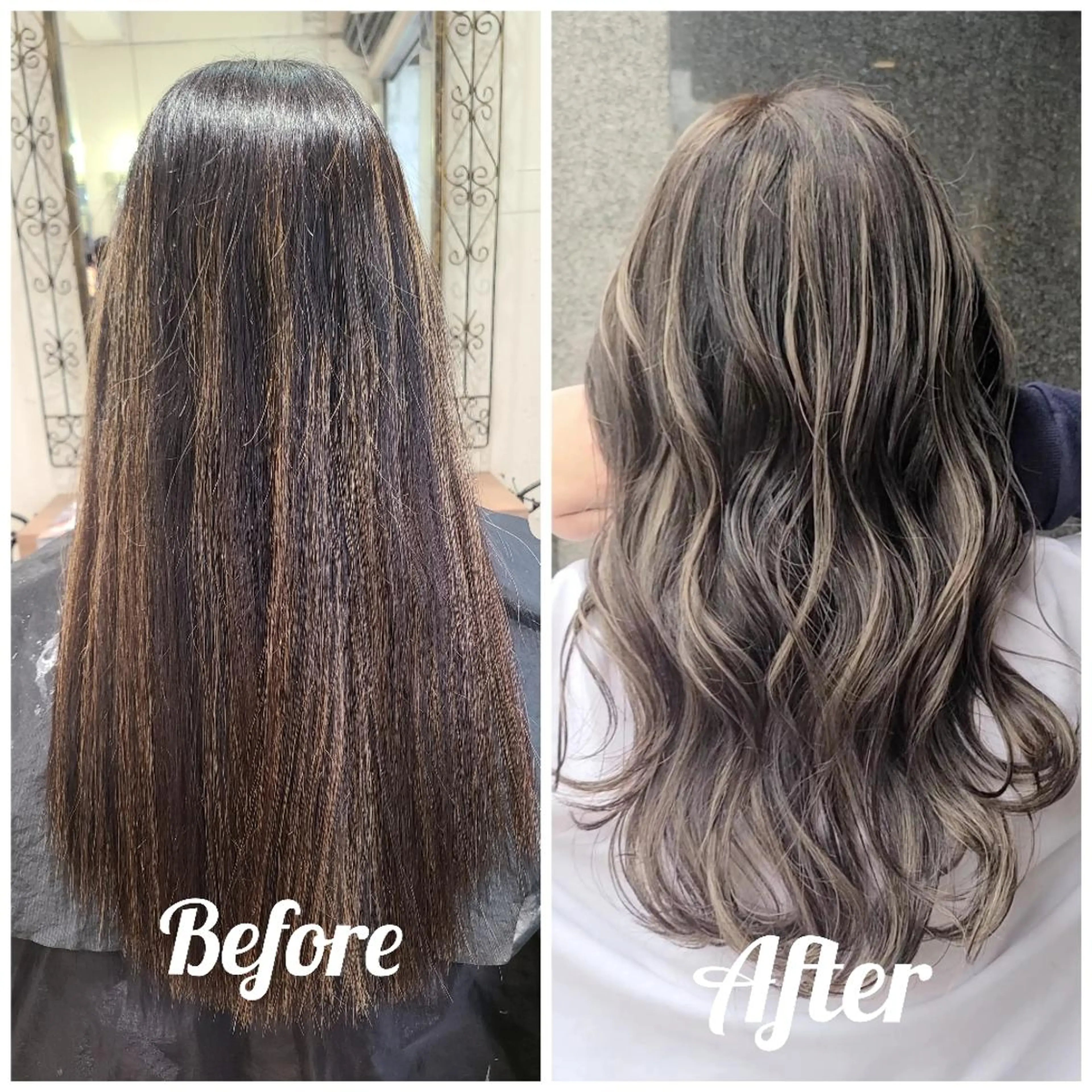 ロング カラー アッシュ アッシュグレー バレイヤージュ ベージュカラー ブリーチ カット ヘアカラー トリートメント cherie所属・バレイヤージュ/ ハイライト特化大内格のヘアスタイル