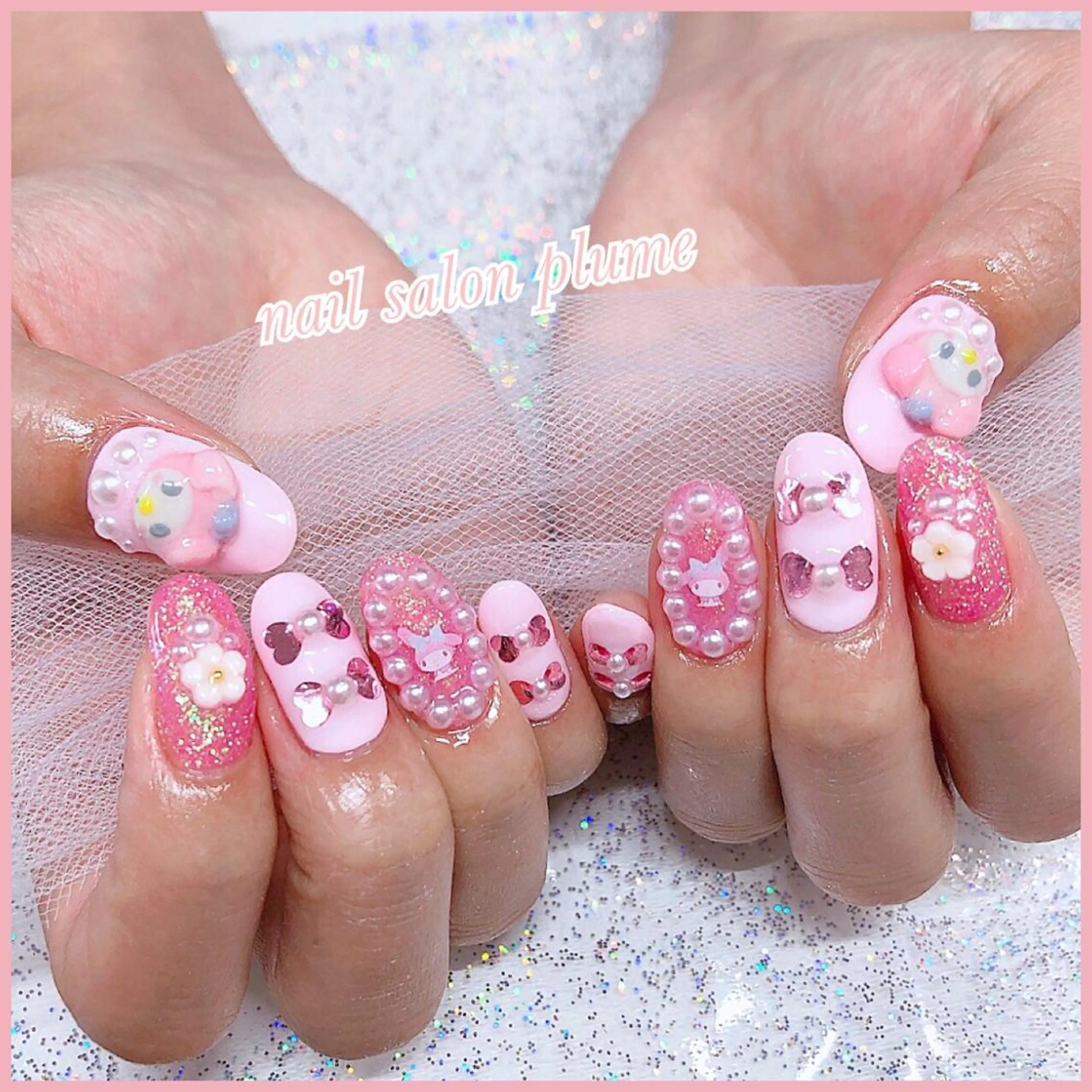 ネイル アートネイル フラワーネイル ハート キラキラネイル 韓国ネイル ハンドネイル plume nail ☆韓国ネイルのネイルデザイン