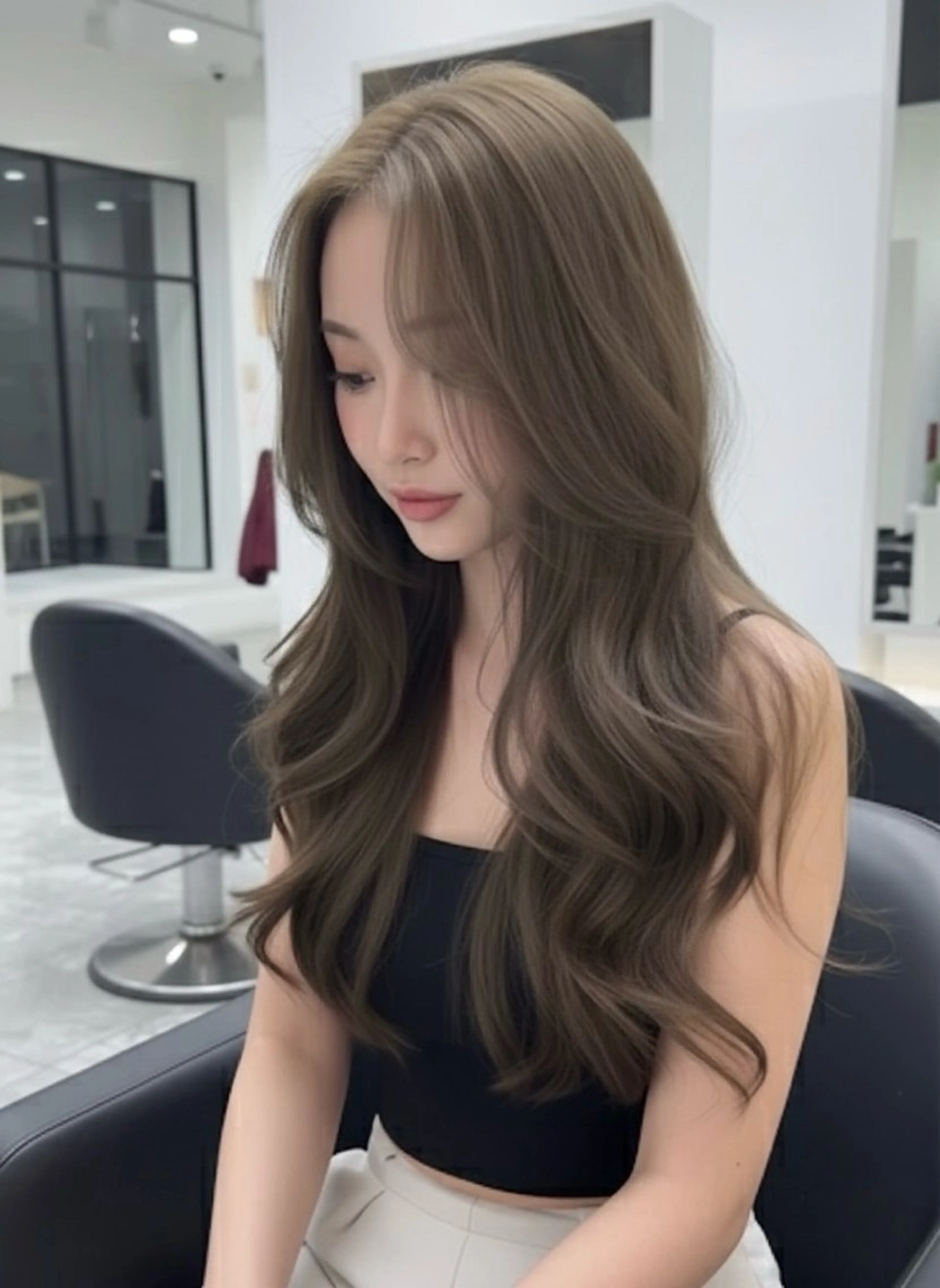 ロング カラー ベージュカラー ブリーチ ケアカラー 透明感カラー グレージュ カット ヘアカラー トリートメント 韓国レイヤー赤み消し ブリーチなし🤍渡邉のヘアスタイル