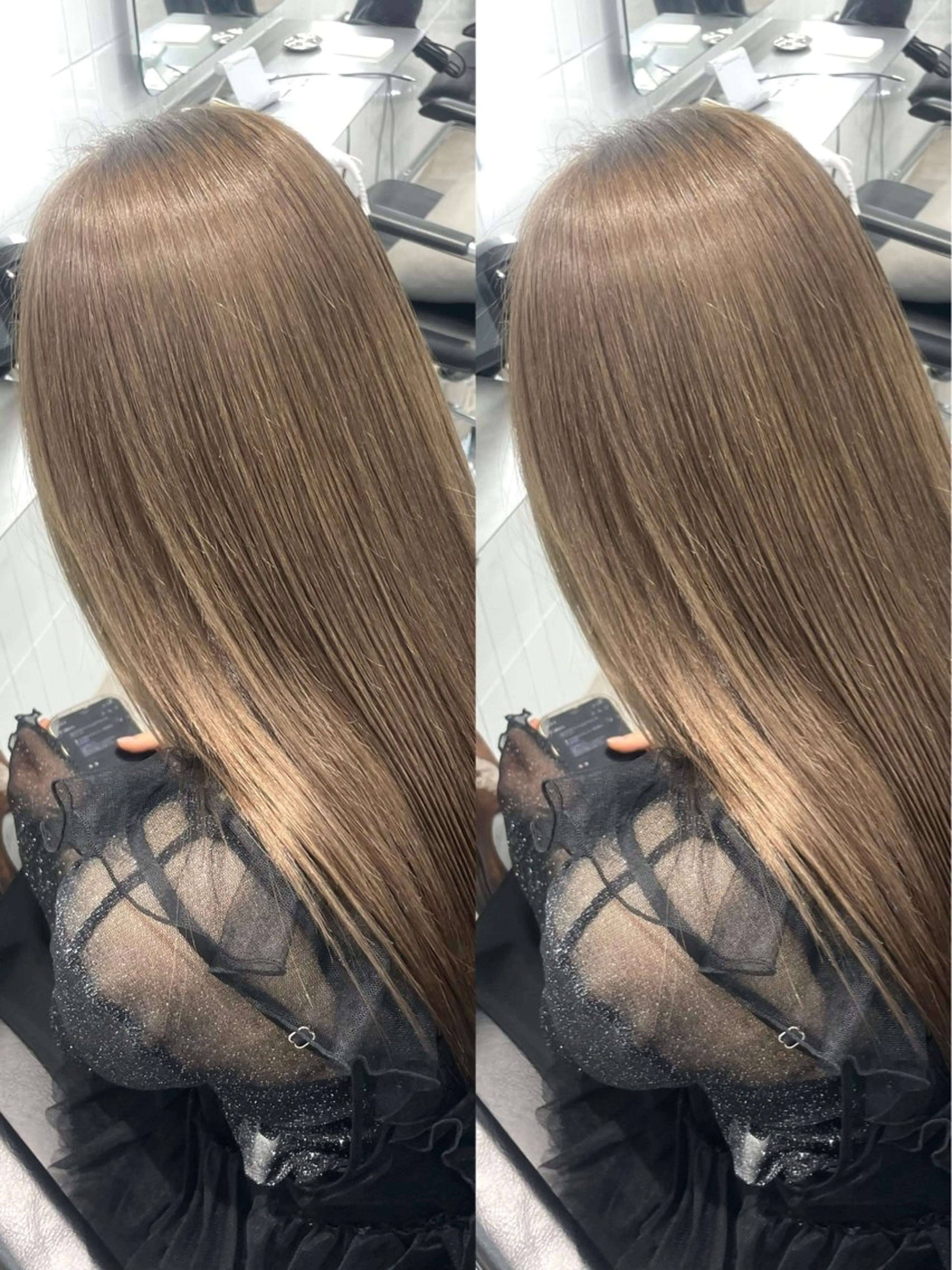 ロング カラー ベージュカラー ブリーチ ハイトーンカラー ミルクティーベージュ オリーブベージュ ヘアカラー ⚡️ブリーチリタッチ グレー/ハイライトのヘアスタイル