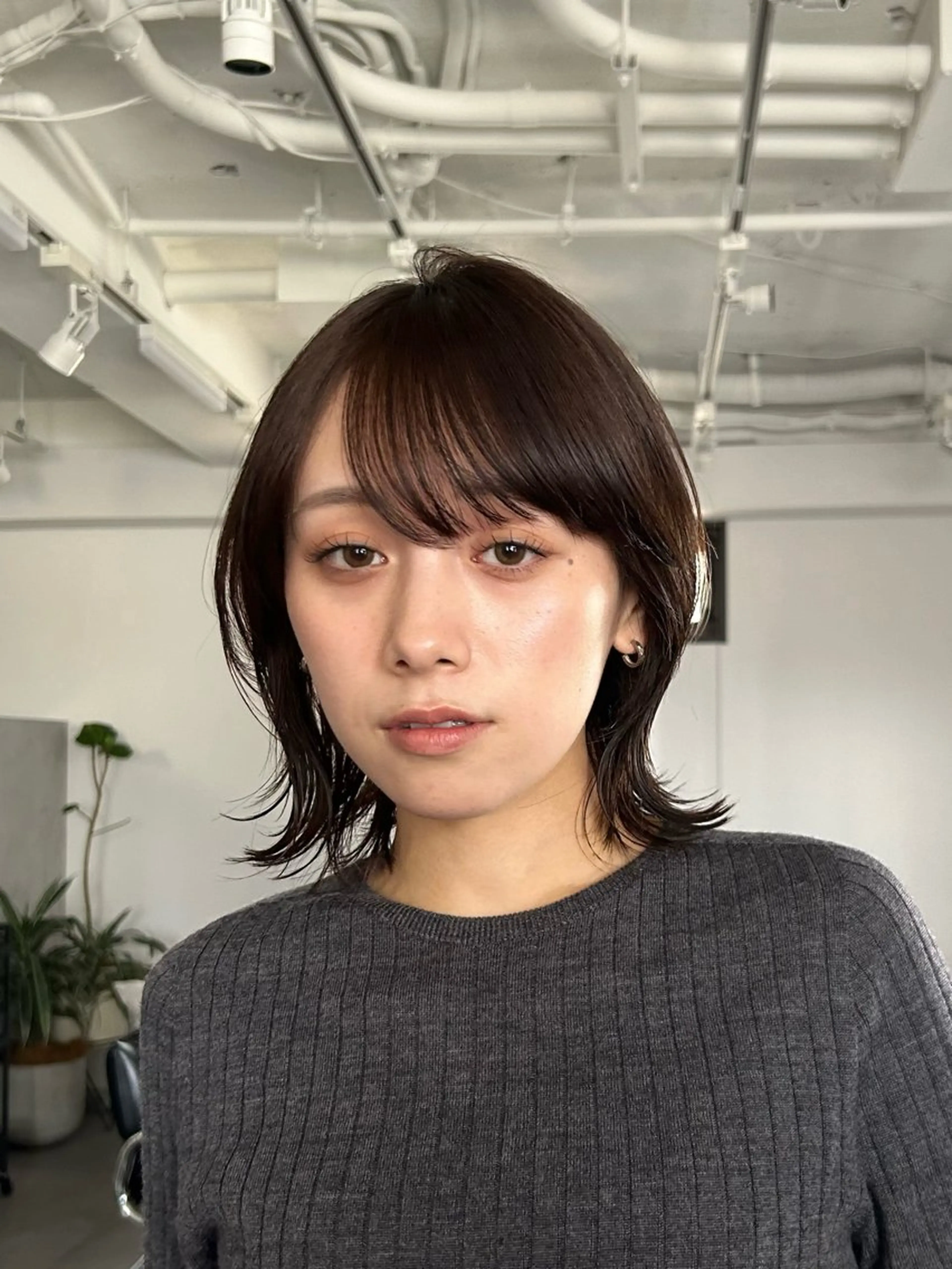 ミディアム カラー 小顔カット カット 縮毛矯正 結べるくびれボブ/透 明感カラーtaigaのヘアスタイル