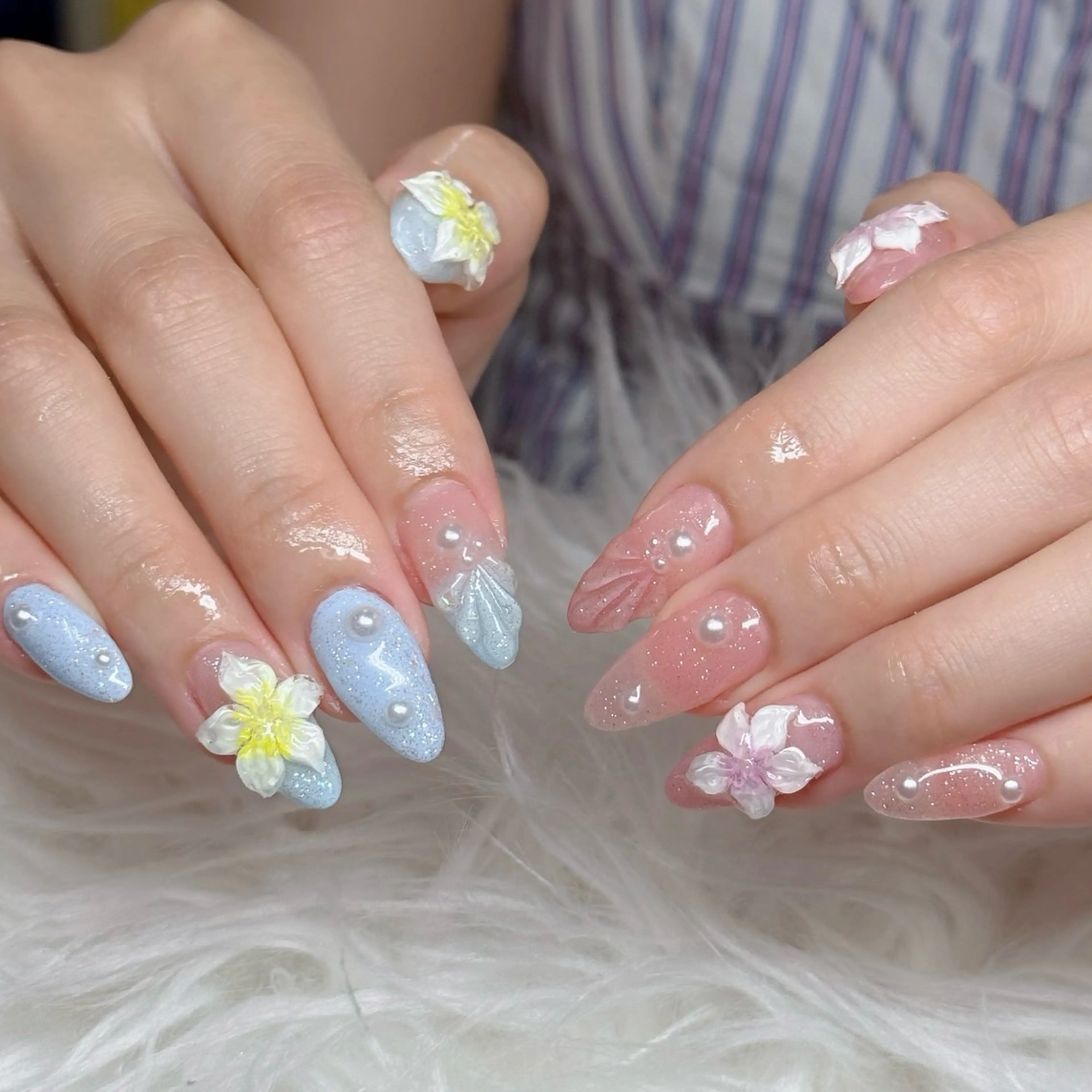 ネイル ロングネイル マグネットネイル リボン 夏ネイル スーパーロングネイル ハンドネイル Hani nailsalonのネイルデザイン