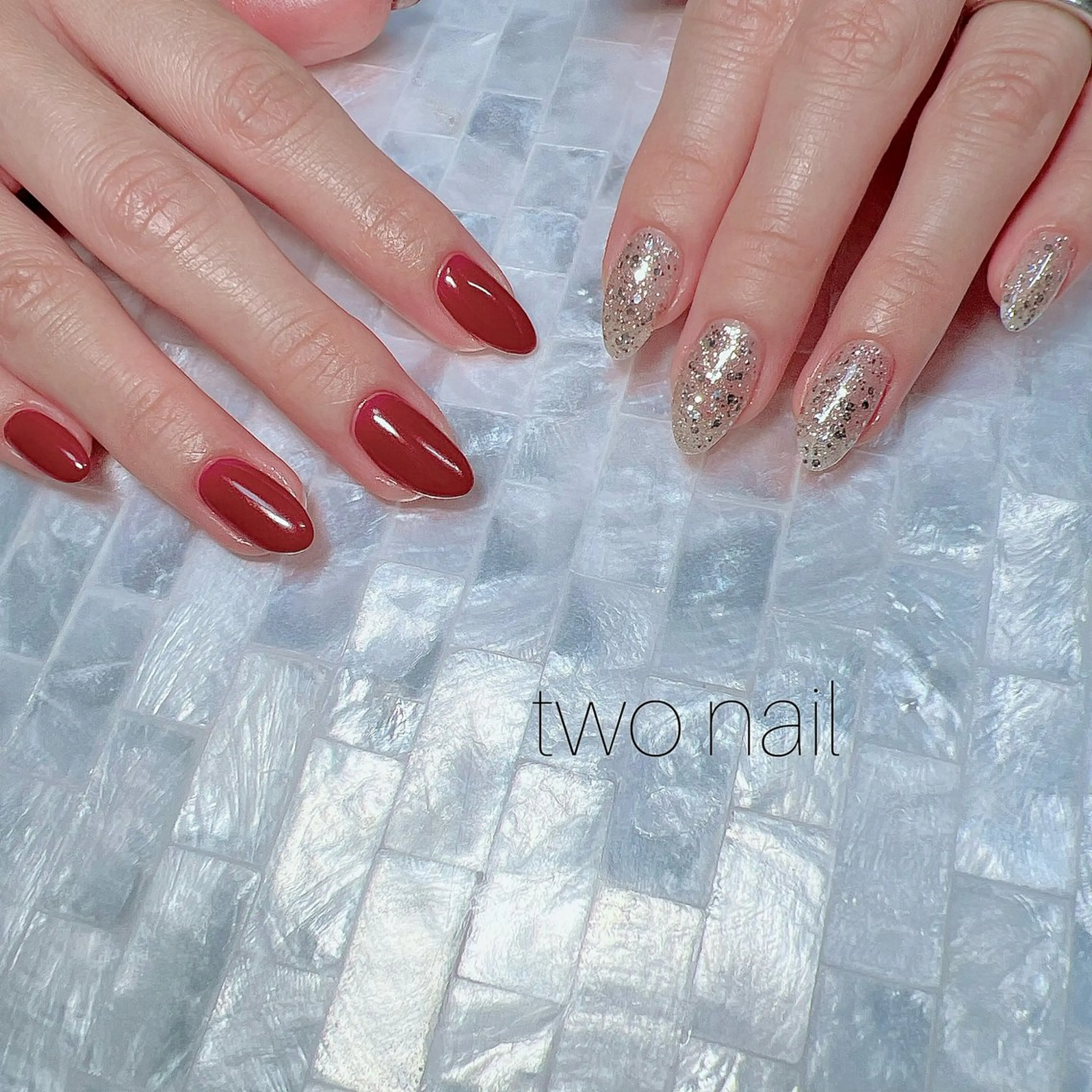 ネイル ネイルチップ ホワイト ハンドネイル two nailのネイルデザイン