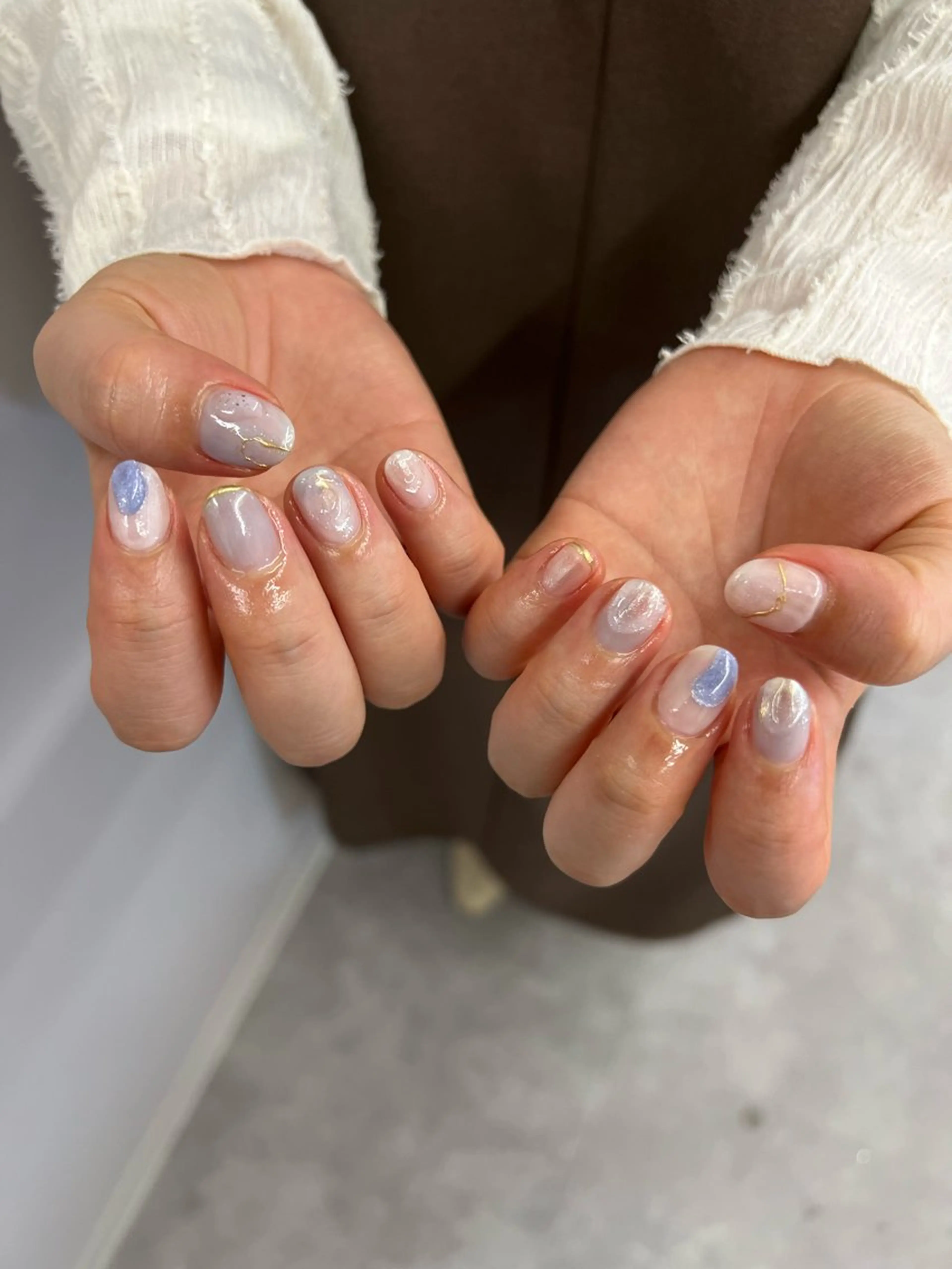 ネイル ブルー ジェルネイル 韓国ネイル パラジェル シンプルネイル Bana_ Nailのネイルデザイン