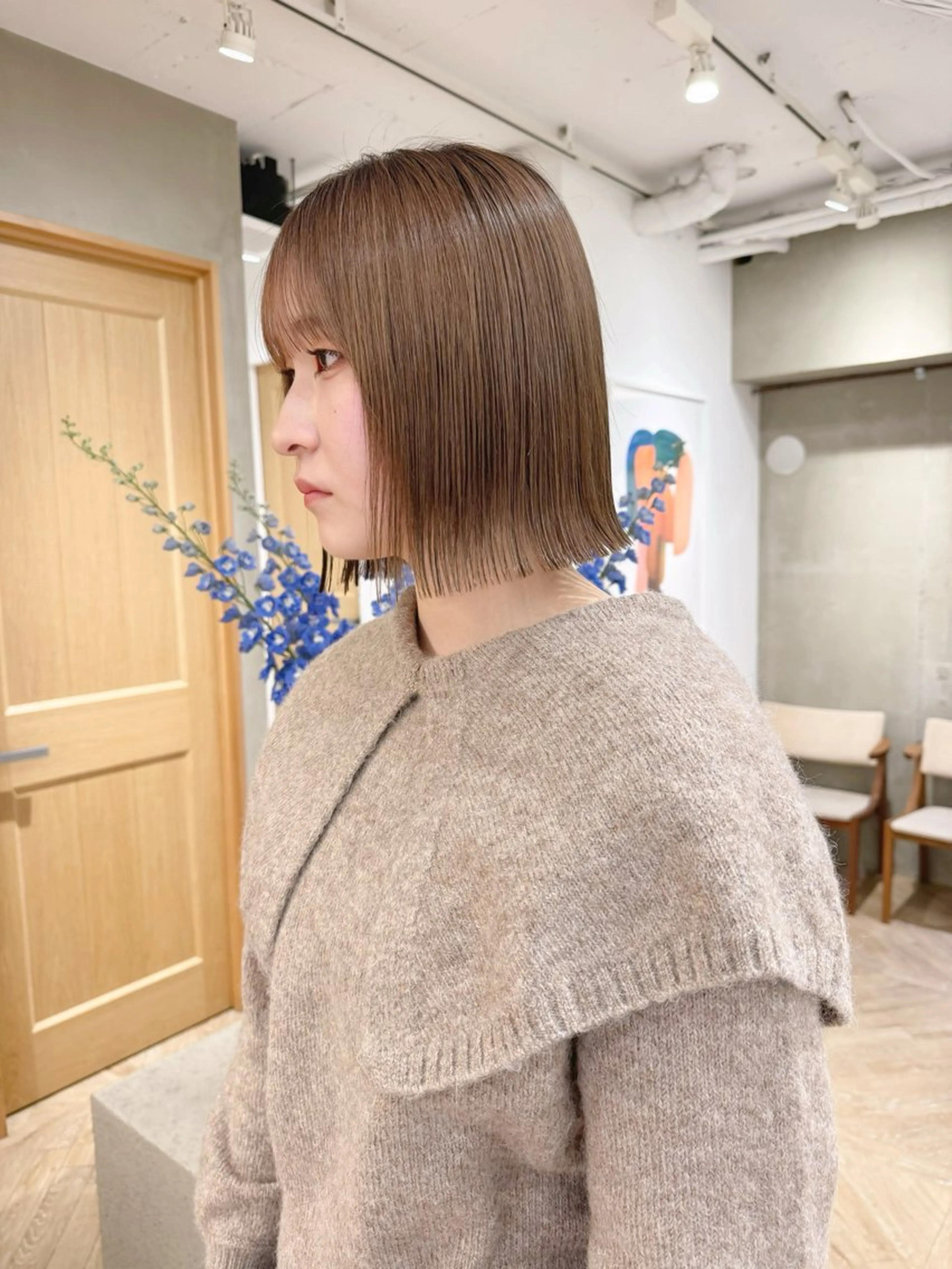 ミディアム カラー ベージュカラー ダブルカラー イルミナカラー ミルクティーベージュ ボブ ヘアカラー 縮毛矯正 ボブ/ショート 🌟梅田盛一🌟のヘアスタイル