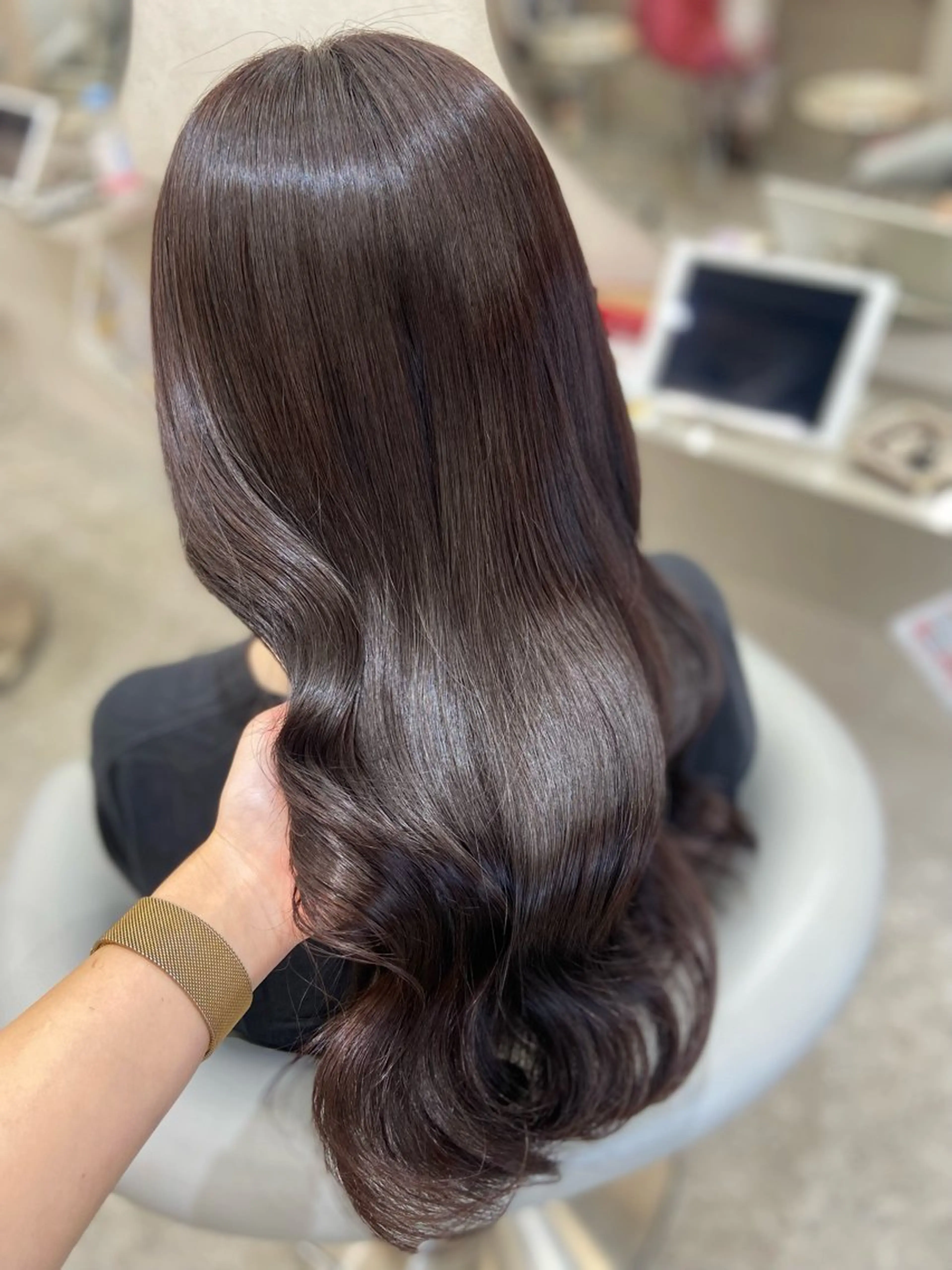 ロング カラー ブリーチ ブラウンカラー ラベンダーカラー ブリーチなしカラー 韓国風ヘア カット ヘアカラー トリートメント 新宿/韓国ヘア 中明度カラー/かやのヘアスタイル