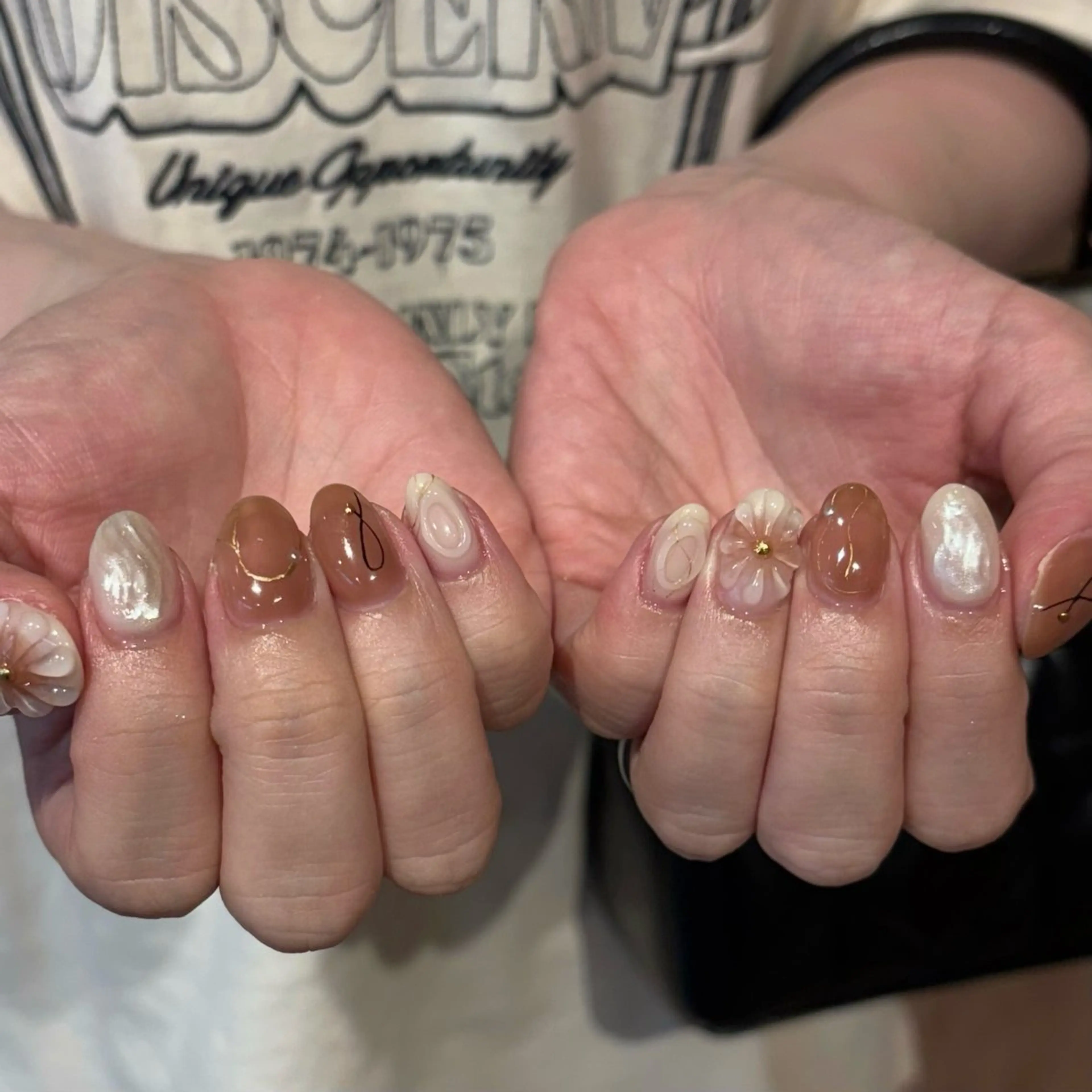 ネイル フラワーネイル ミラーネイル 持ち込み ニュアンスネイル ぷっくりネイル ハンドネイル Bianca名駅店 安田のネイルデザイン