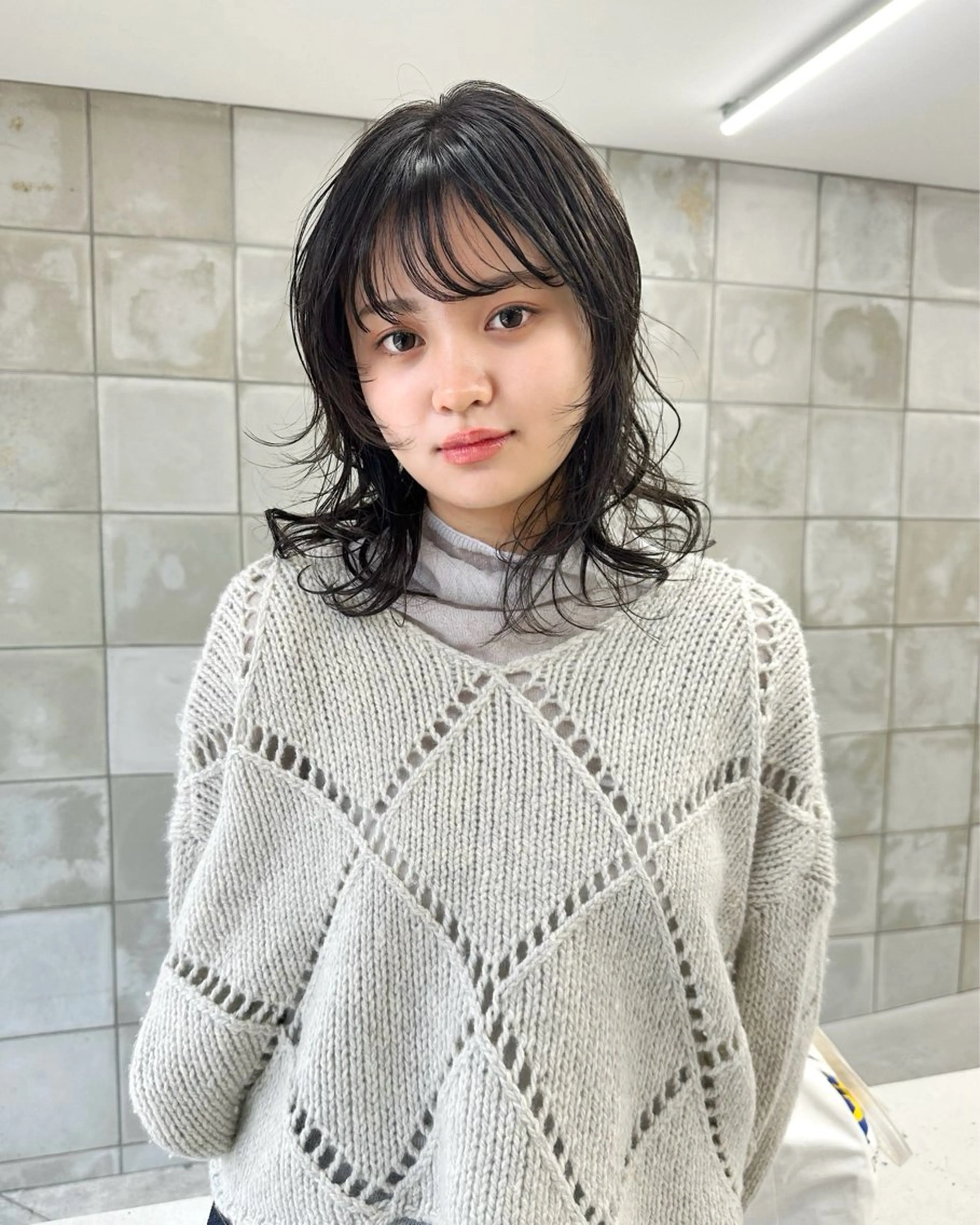 ミディアム カラー ミディアムパーマ カット ヘアカラー 榛地 渉馬のヘアスタイル