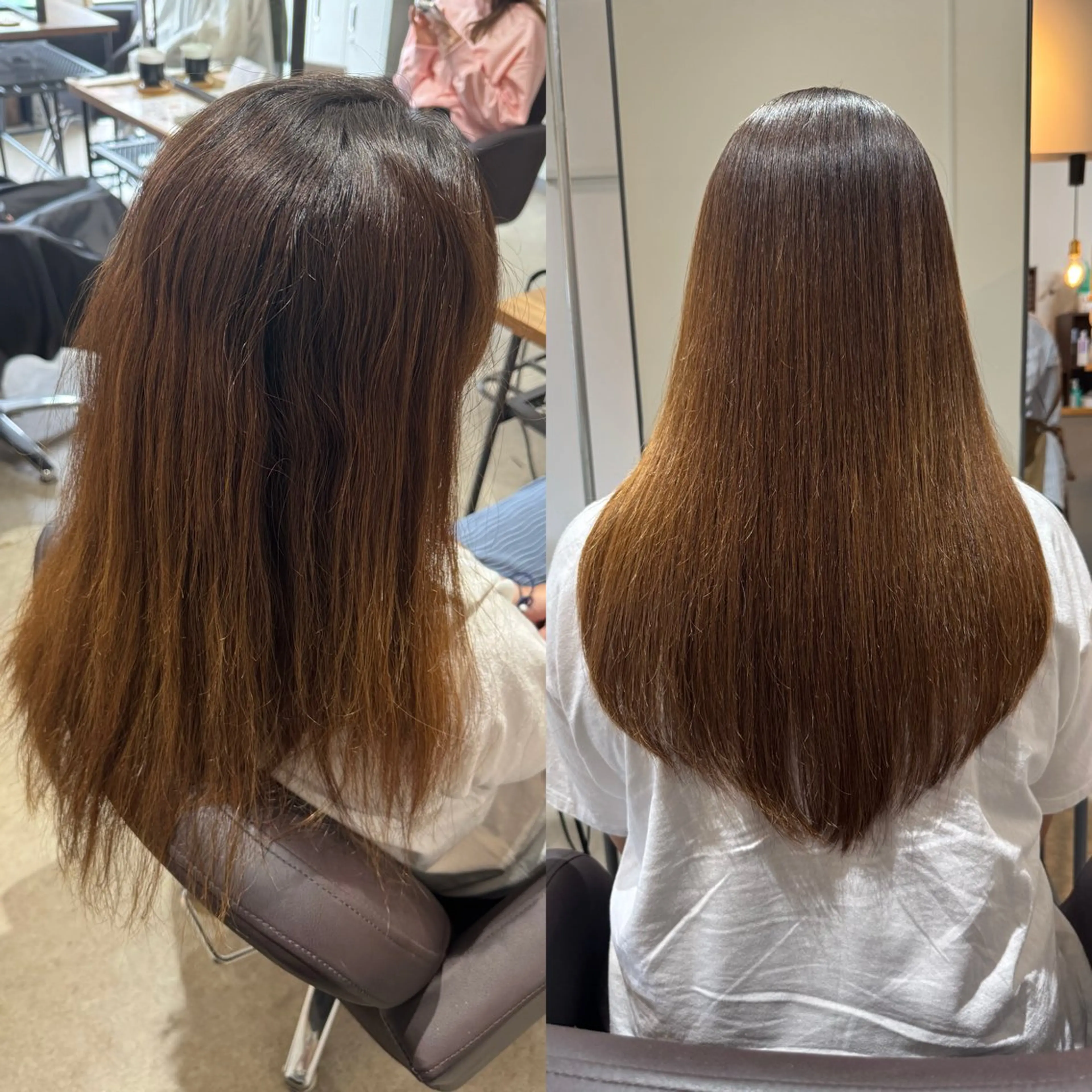 セミロング ボブ 韓国風ヘア レイヤーカット 縮毛矯正 カット 縮毛矯正 トリートメント ✨艶ブリーチカラー✨ ✨艶髪ストレート✨のヘアスタイル