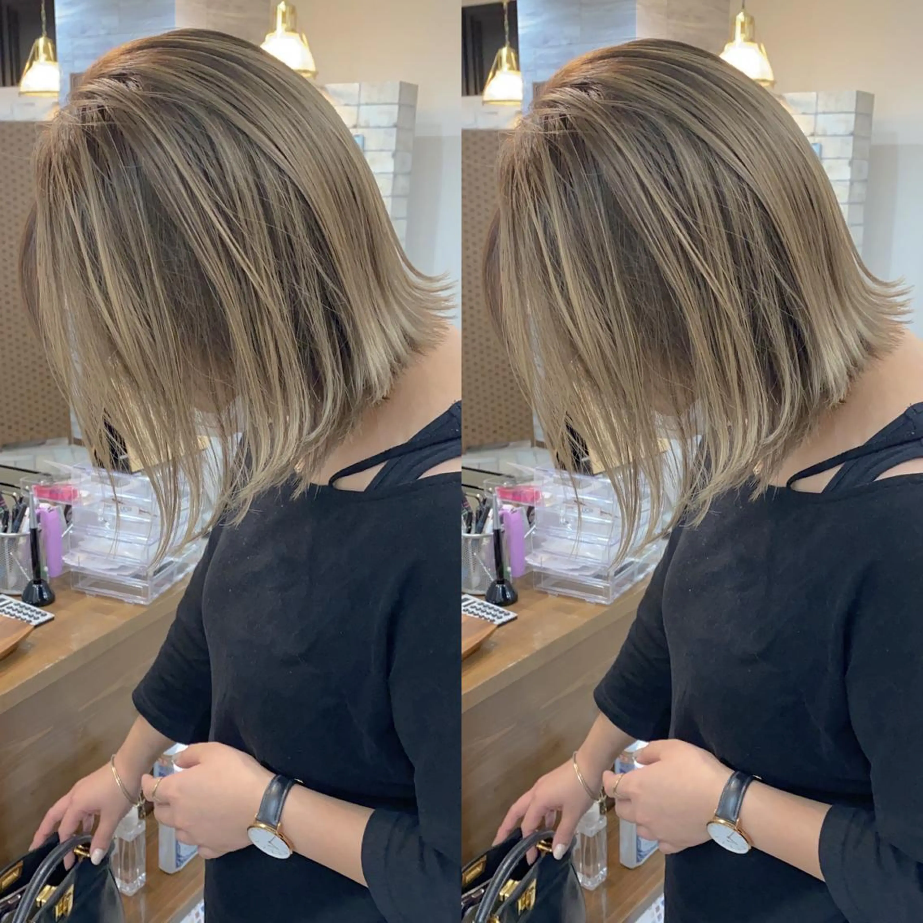 ミディアム カラー パーマ ヘアアレンジ ネイル マツエク・マツパ カット ヘアカラー ハイライト、レイヤー カット/西梅田/中西のヘアスタイル