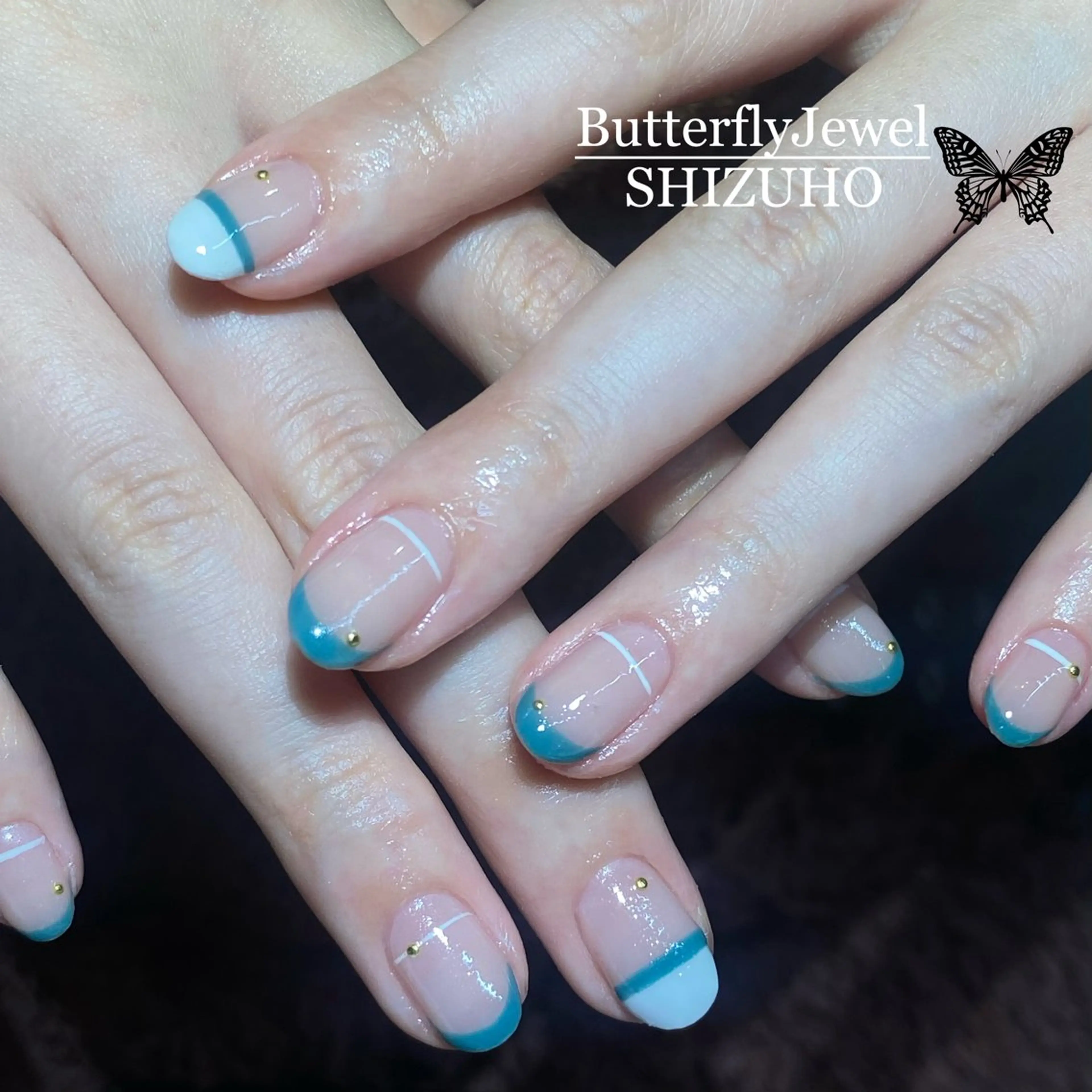 ネイル グリーン シンプルネイル ハンドネイル Butterfly Jewel本店 石原のネイルデザイン