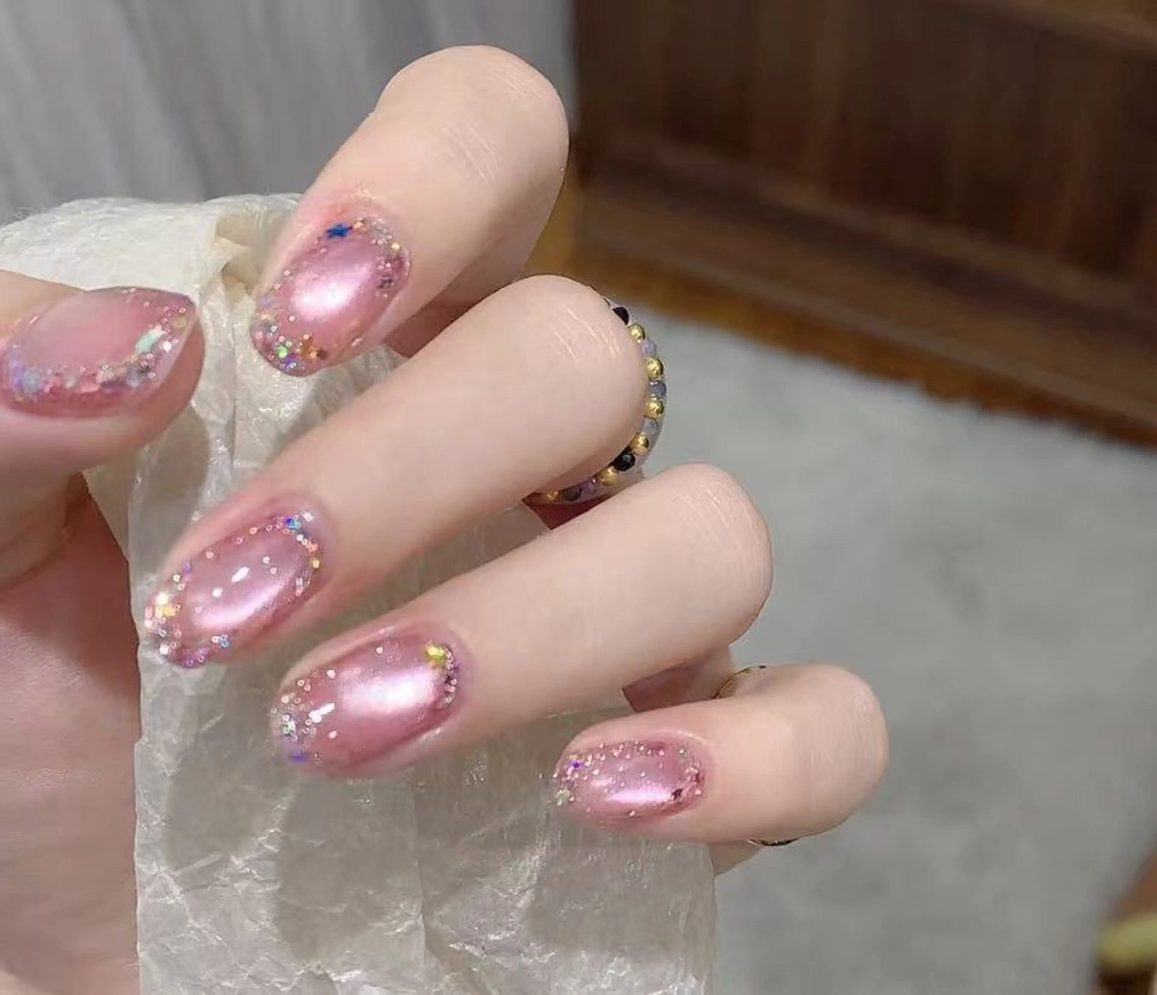 ネイル オーロラネイル チークネイル フレンチネイル ガラスフレンチ グラデーション ハンドネイル 🎀 あやのネイルデザイン