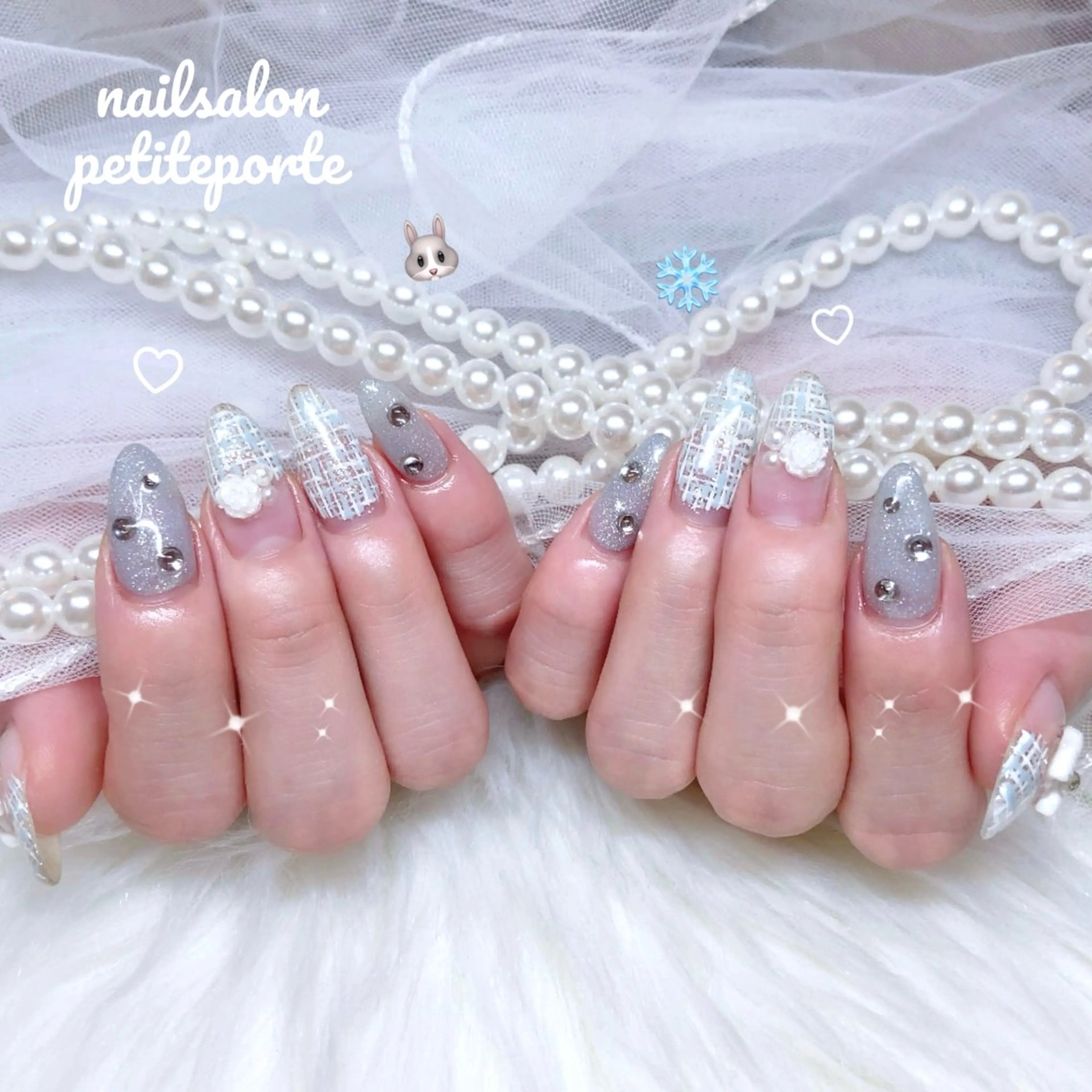 ネイル 水色 ツイードネイル ワンホンネイル 冬ネイル ハンドネイル nailsalon petite porte所属・petite porteのネイルデザイン