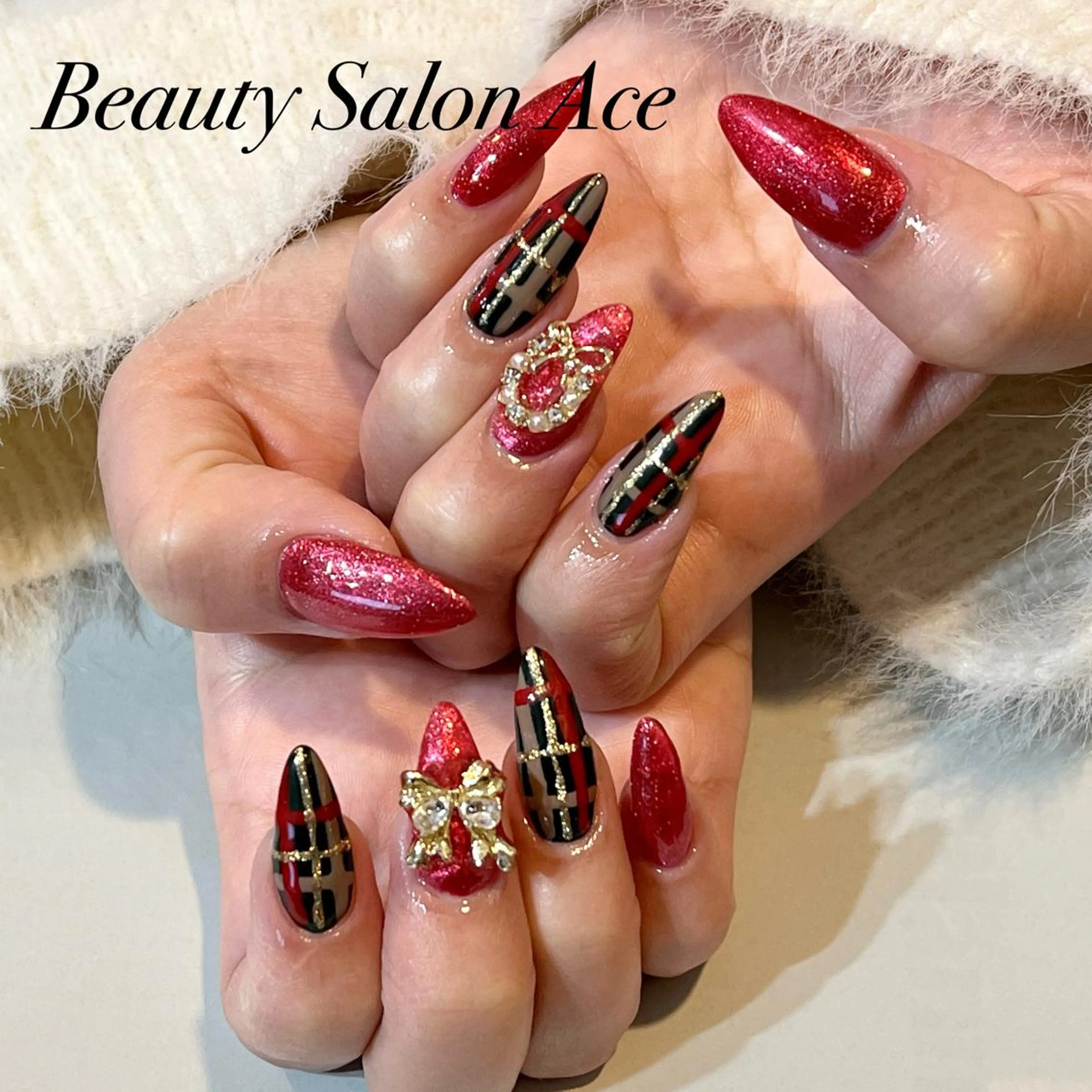 ネイル メンズネイル 冬ネイル クリスマス Beauty Salon Ace（ネイルサロン　エース）所属・池袋フィルイン Ace♡長さだしのネイルデザイン