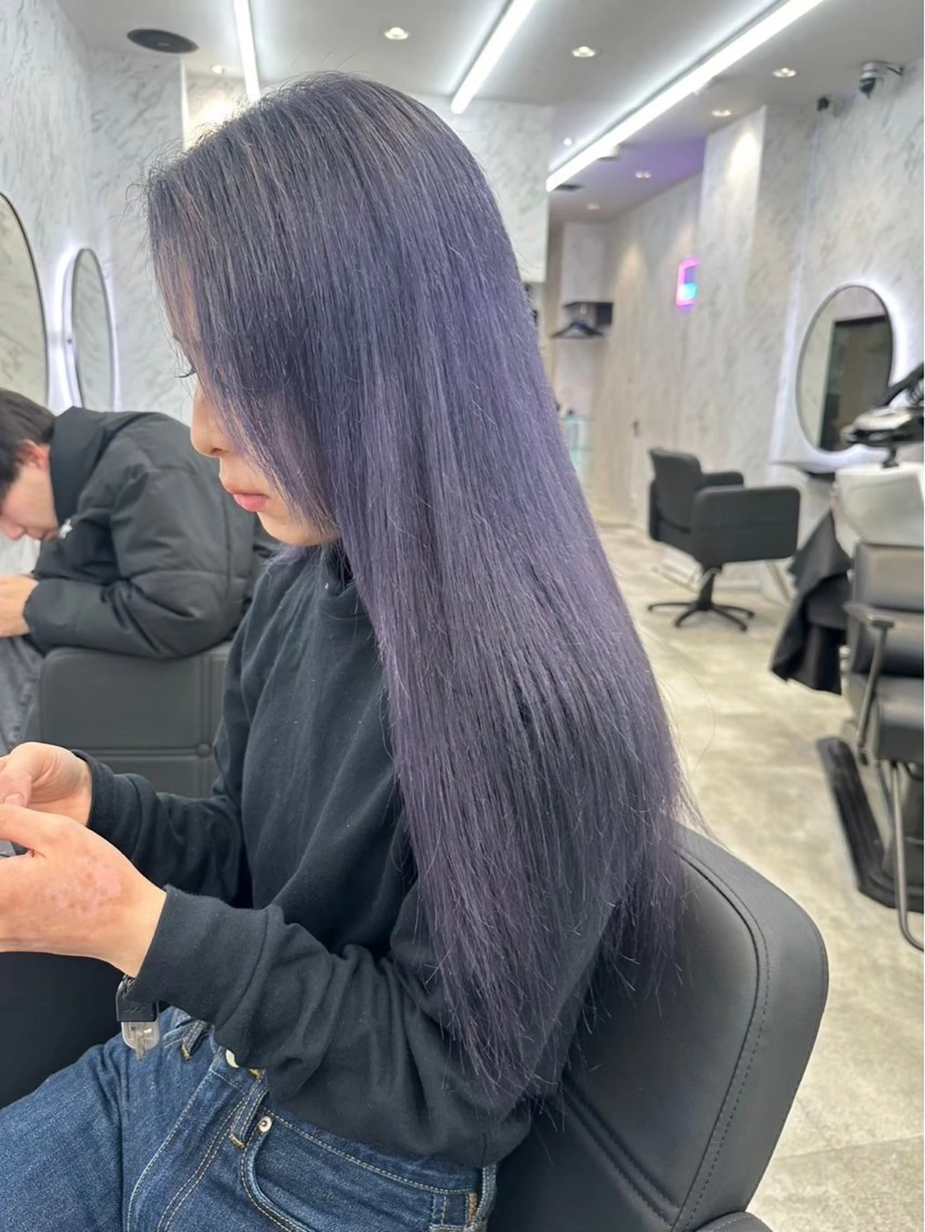 ロング カラー ブルーカラー ブルーラベンダー ラベンダーカラー hair salon dot. mooda 韓国風サロン 町田店所属・韓国風ヘア🎀🩶 /♡𝓝𝓸𝓪♡のヘアスタイル