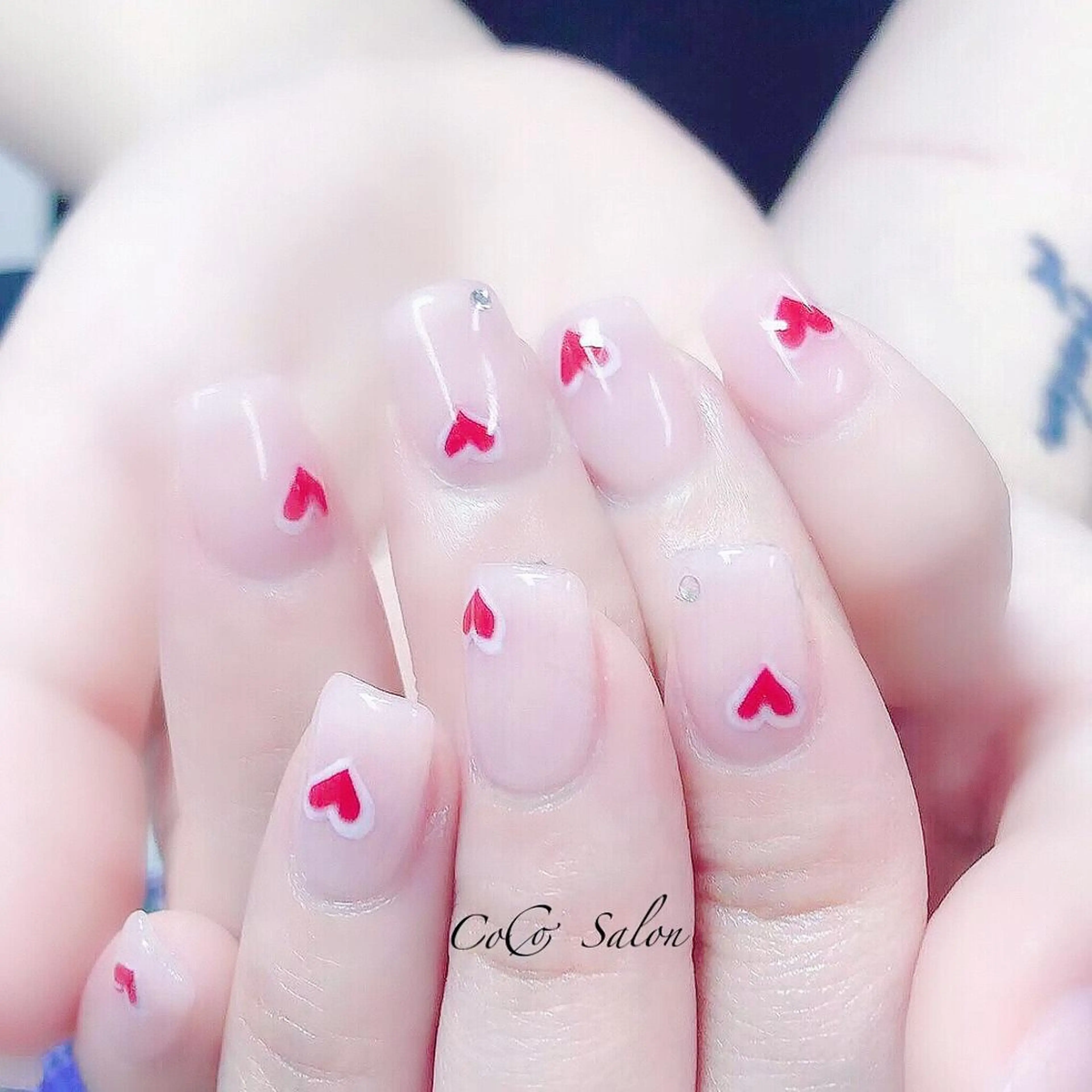 ネイル 長さ出し ジェルネイル ハート オフィスネイル ワンカラーネイル ハンドネイル CoCoSalon ネイル/まつ毛予約のネイルデザイン