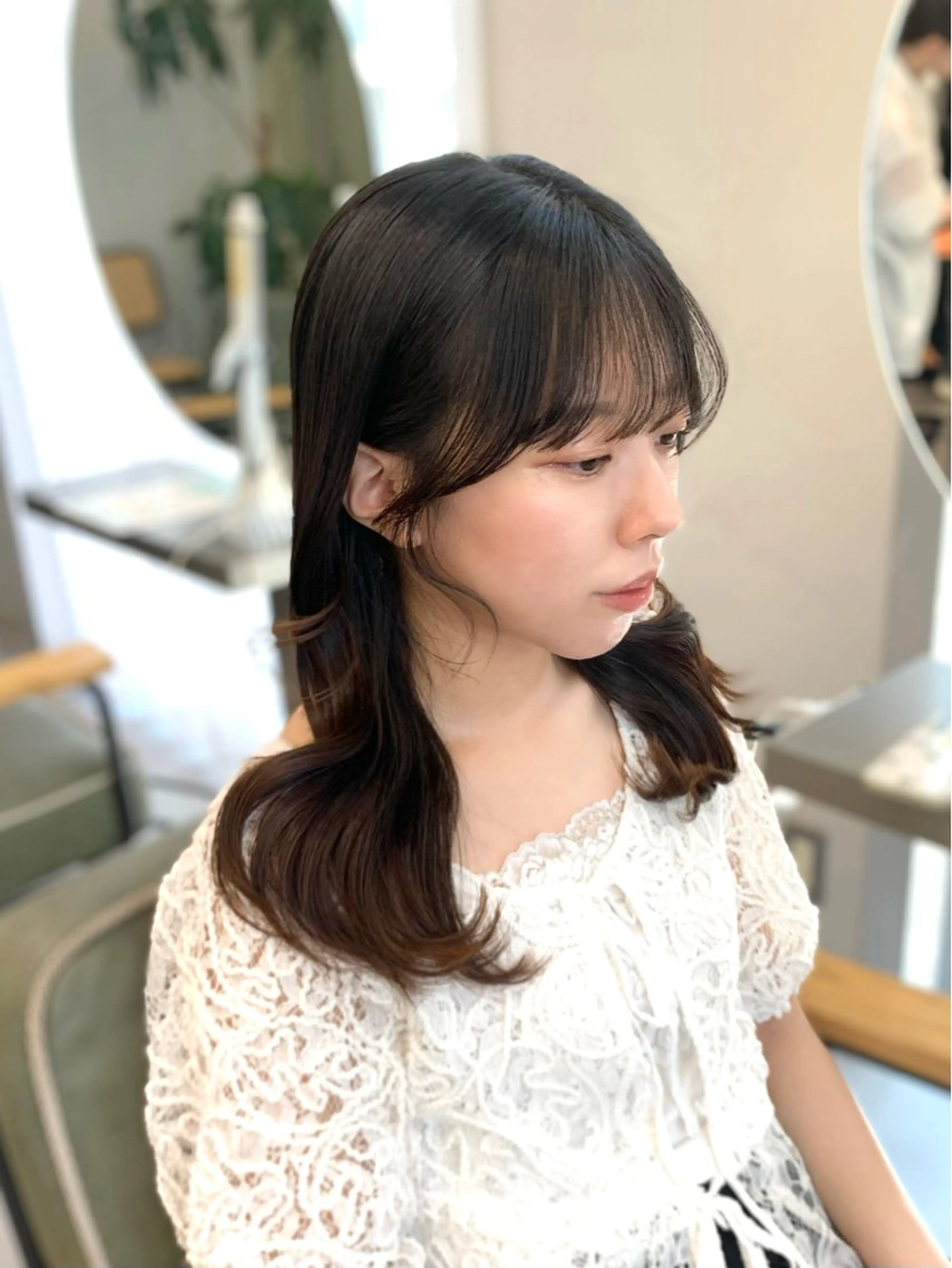 セミロング カット トリートメント shes茶屋町アリサ 🎀顔周り×韓国風のヘアスタイル