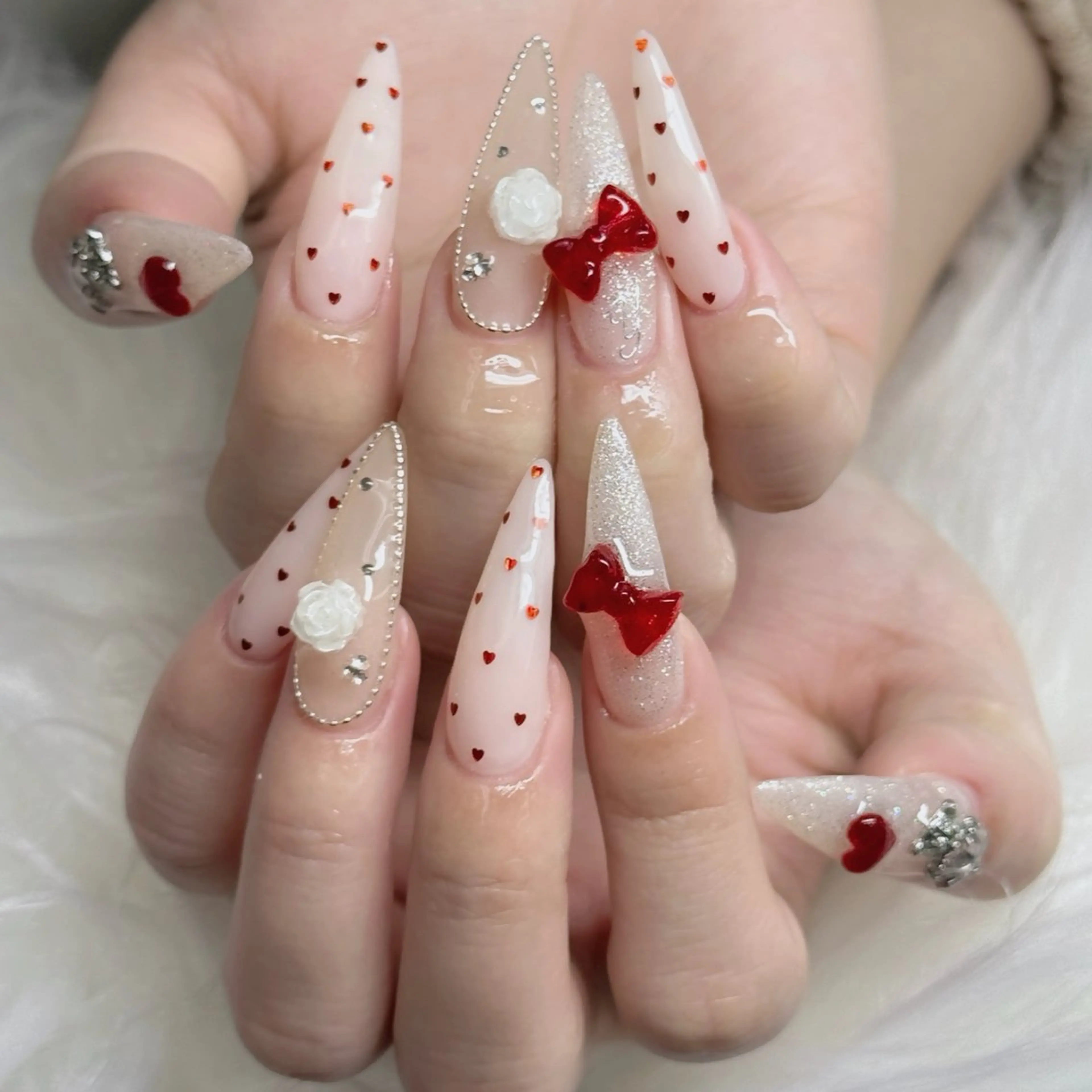 ネイル ロングネイル マグネットネイル リボン 夏ネイル スーパーロングネイル Hani nailsalonのネイルデザイン