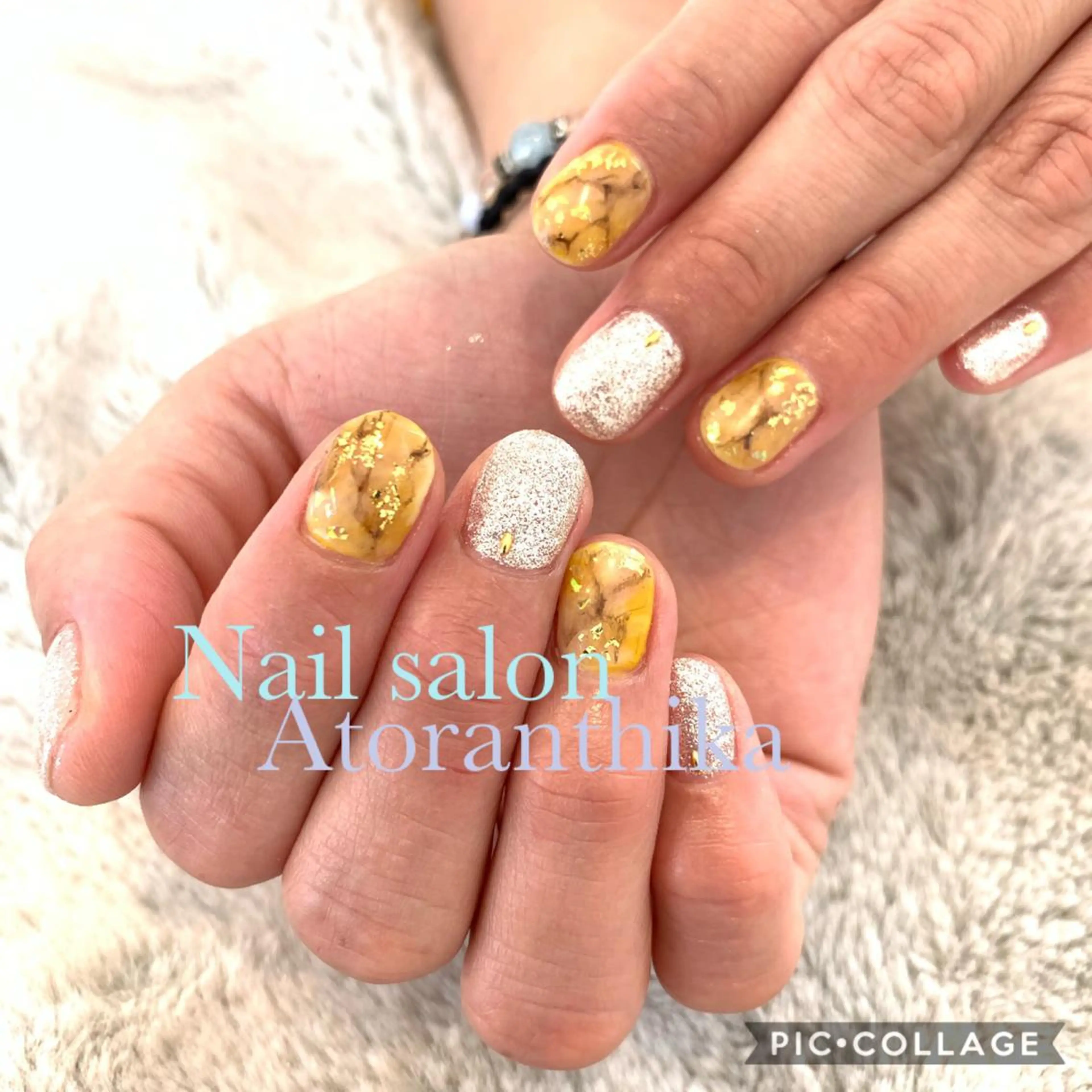 ネイル ブライダルネイル 黄色 ハンドネイル Nail salon Atlantica所属・Nail salon ✩ ｱﾄﾗﾝﾃｨｶのネイルデザイン