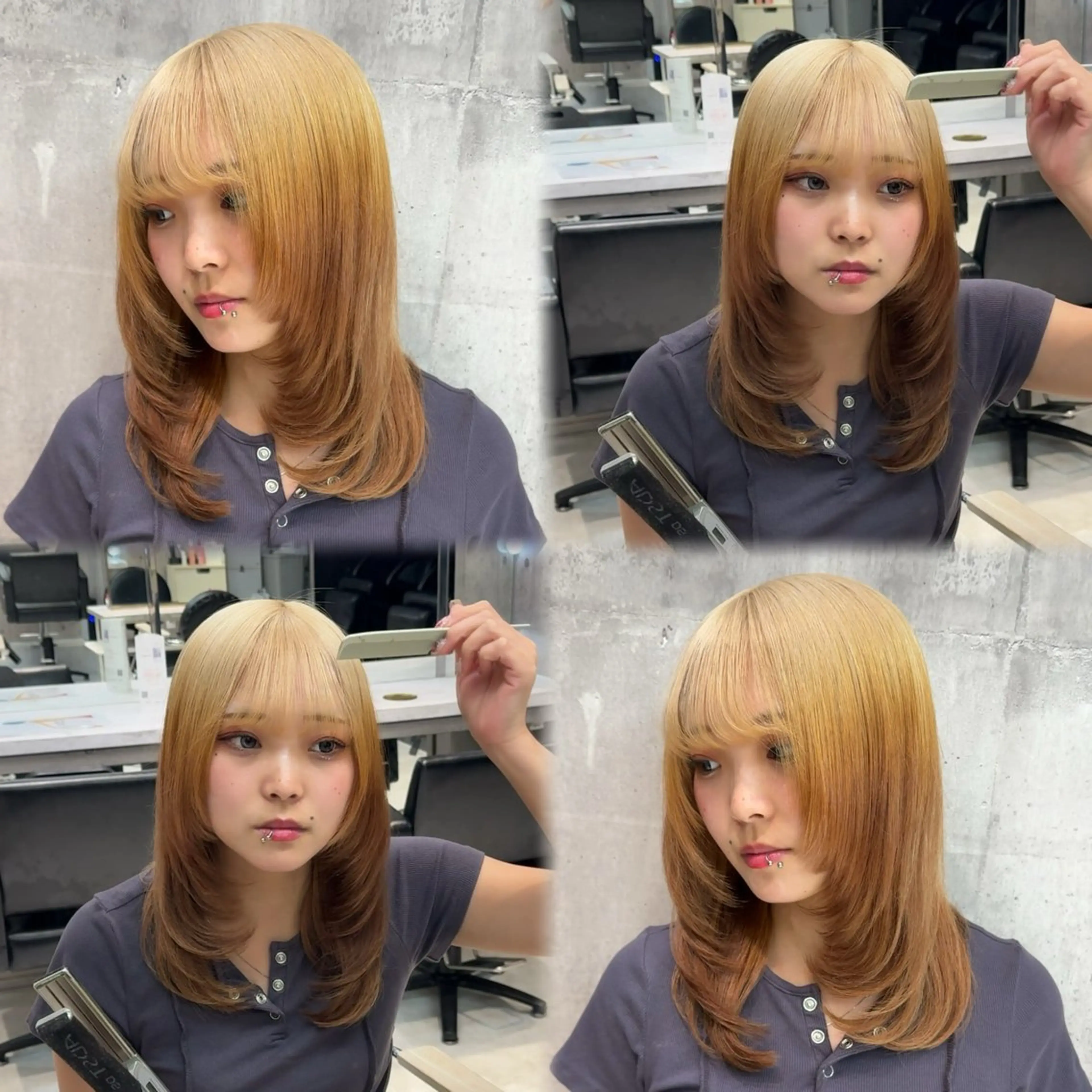 ミディアム カラー ヘアアレンジ ベージュカラー ブリーチ ブロンド デザインカラー ミルクティーベージュ ヘアカラー ハイトーン特化/ ムラ修正/拓真のヘアスタイル