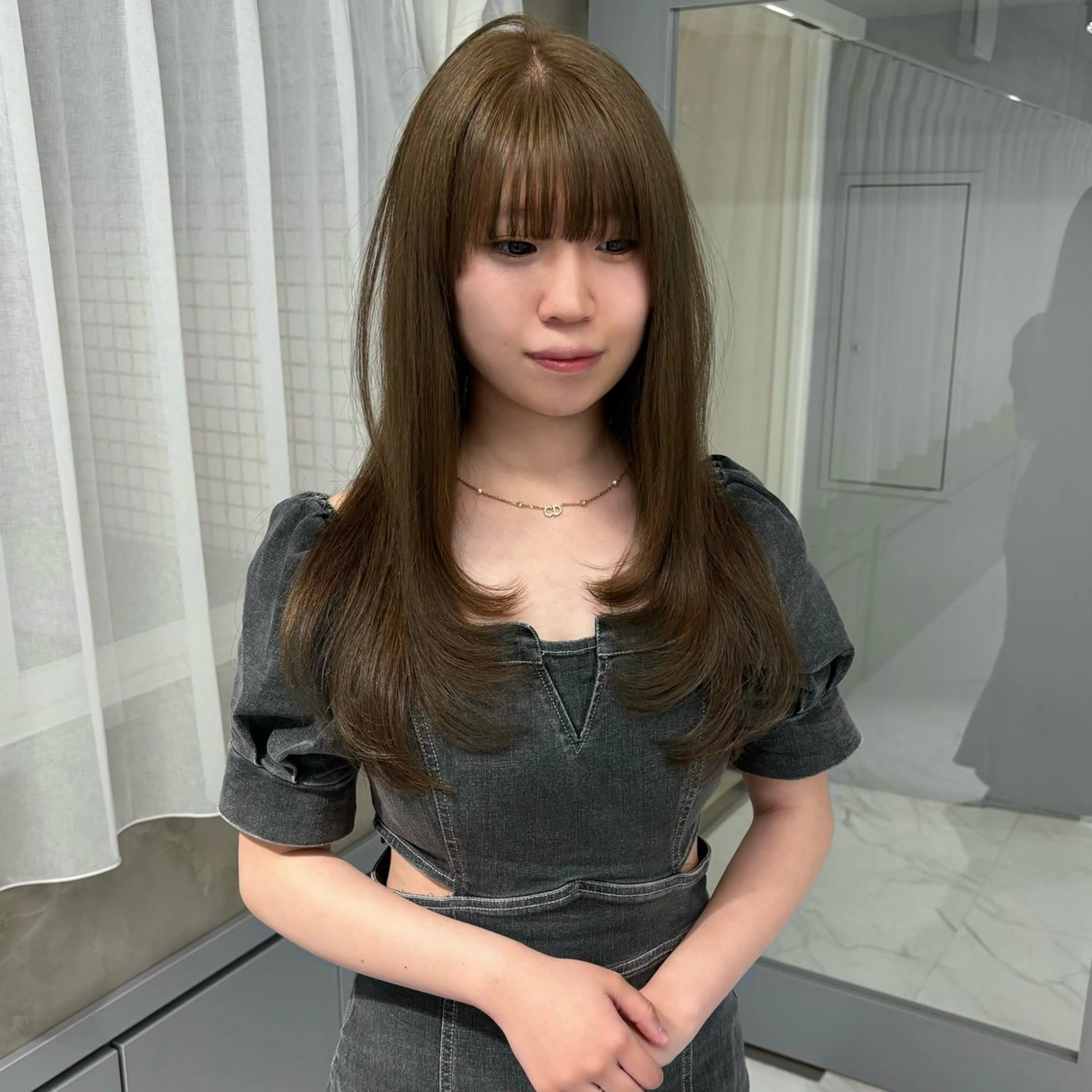 ロング 顔周りカット レイヤーカット ヘアカラー トリートメント riko/レイヤー/ 艶カラー/ヘアセットのヘアスタイル