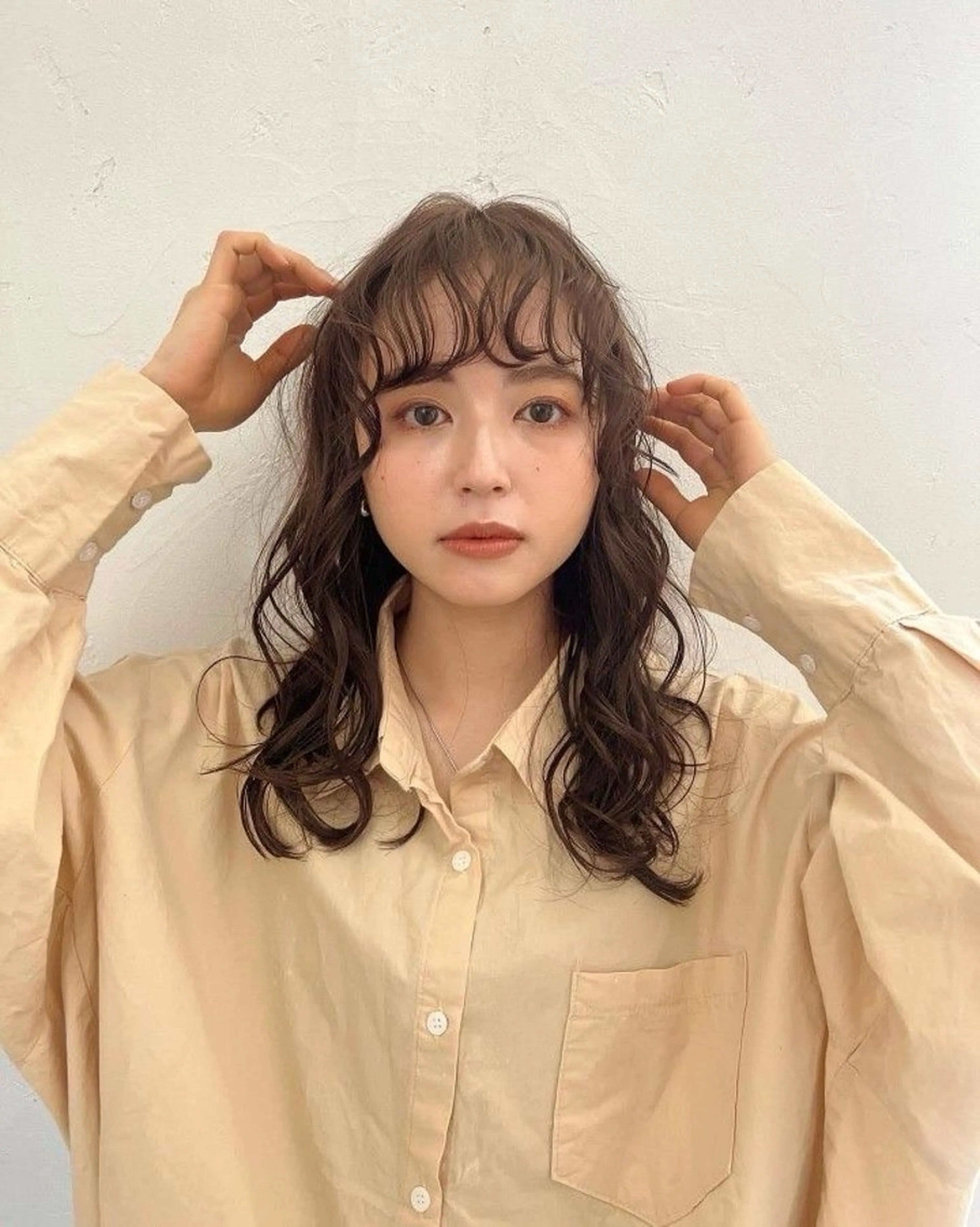 セミロング カラー パーマ ヘアカラー パーマ トリートメント 森田遥奈/ 透明感カラー/パーマのヘアスタイル