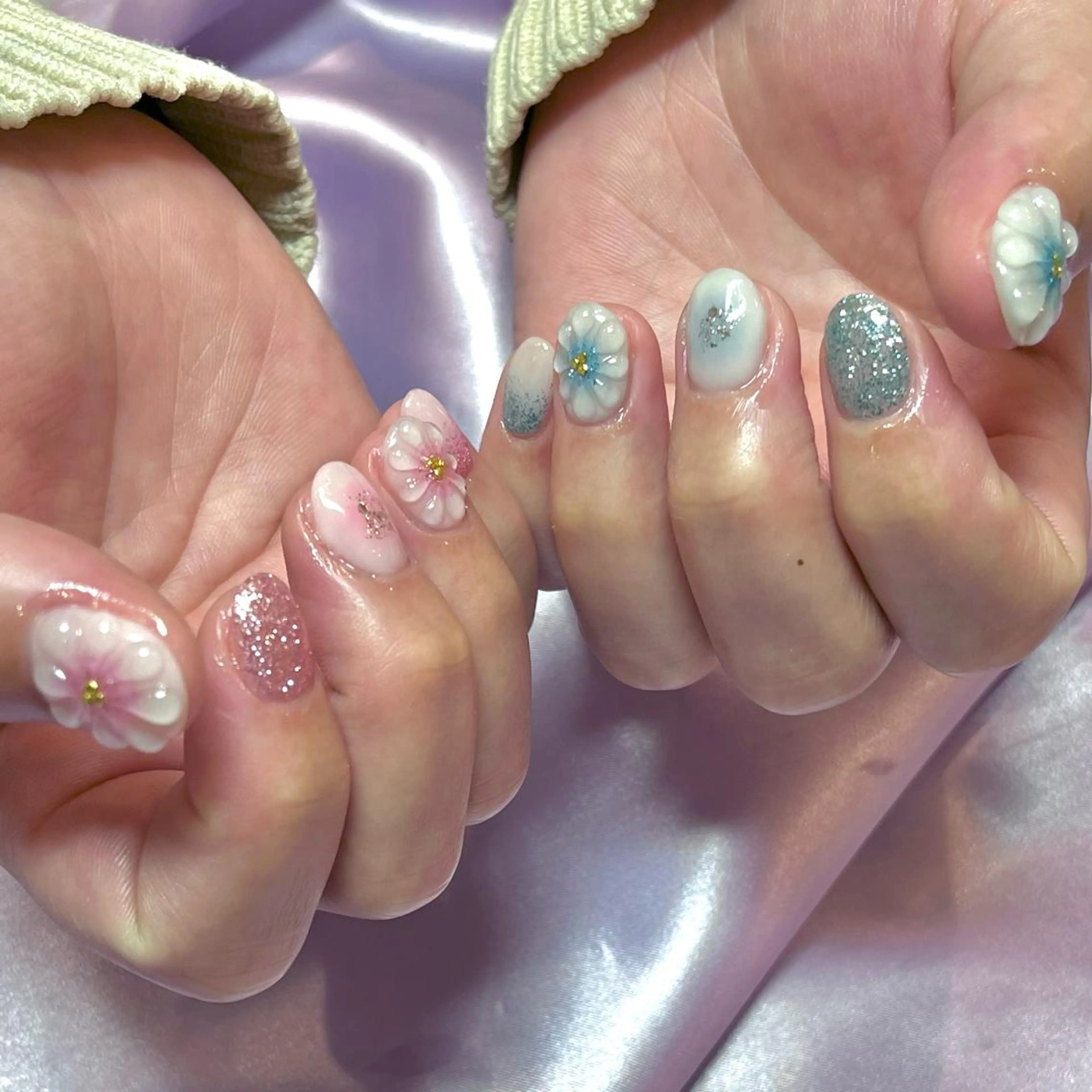 ネイル オーロラネイル チークネイル フラワーネイル ガーリー キラキラネイル ハンドネイル フットネイル para ☀︎ sol by BECK所属・Para Sol nail　Maoのネイルデザイン