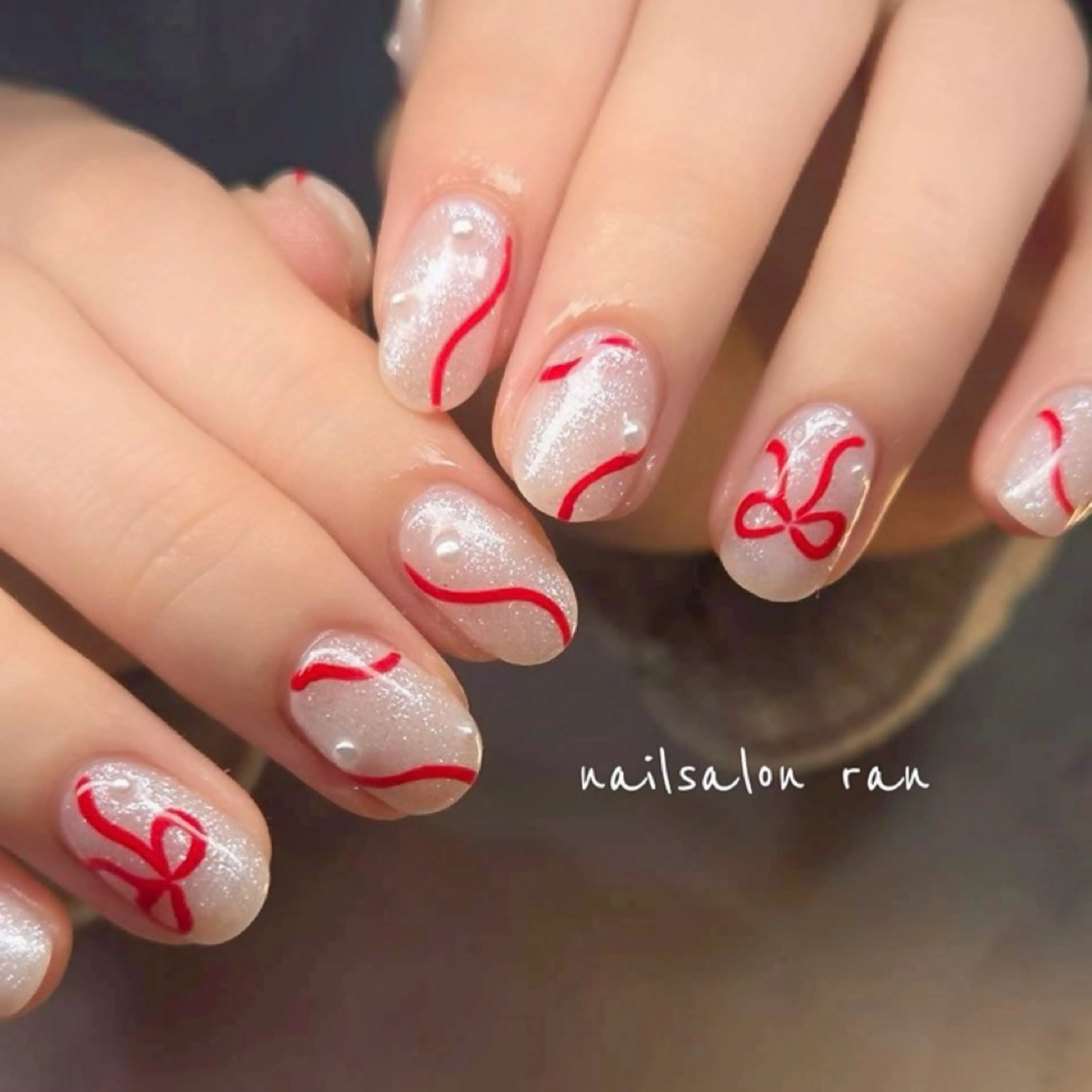 ネイル アートネイル リボン ハンドネイル ハンドケア nailsalon ranのネイルデザイン