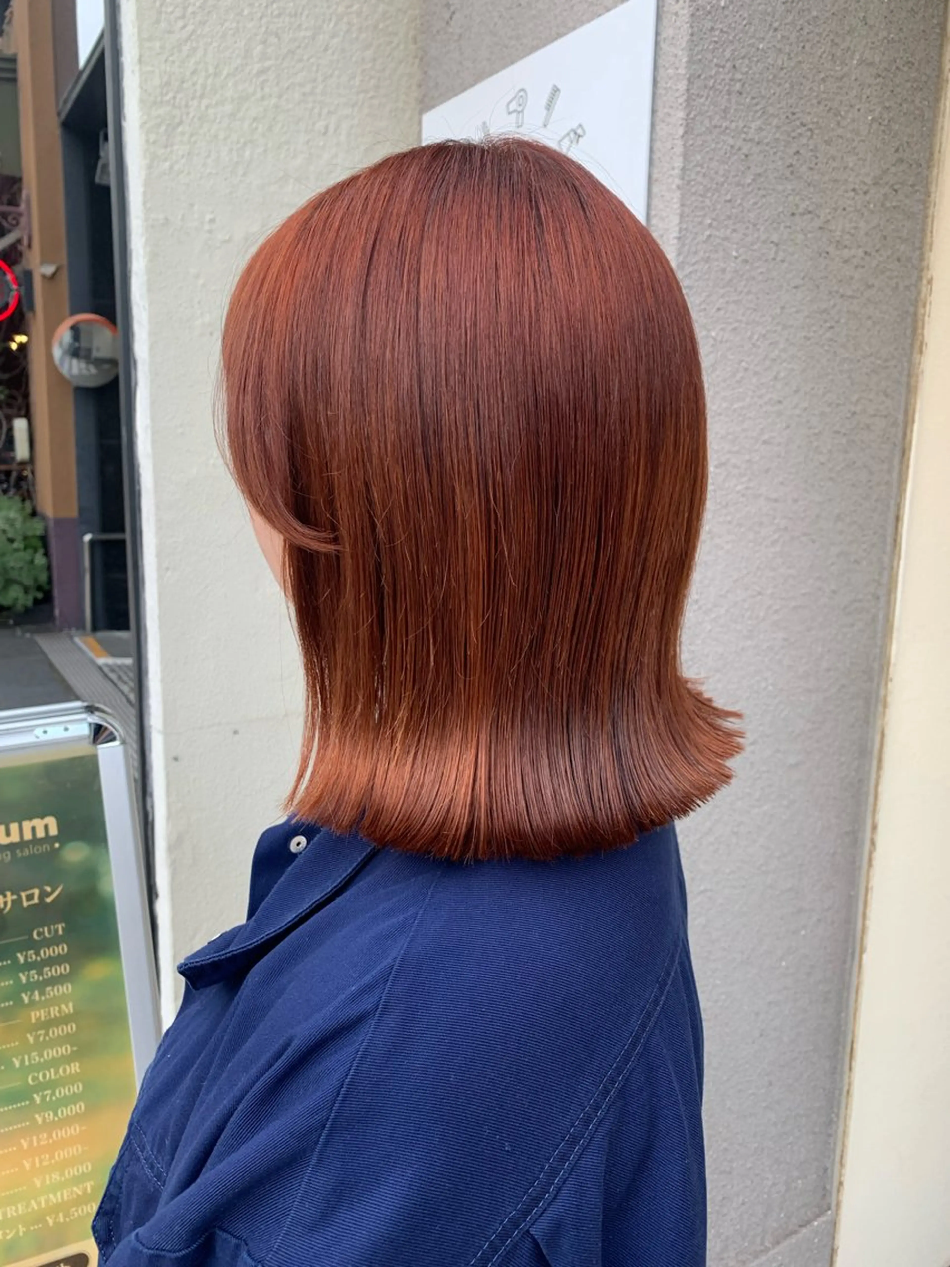 ミディアム カラー 切りっぱなしボブ ブリーチ ダブルカラー ブリーチなしカラー オレンジ ヘアカラー トリートメント mulum hair dressing salon所属・yuuki🌷名古屋 栄　ベージュ/カラーのヘアスタイル