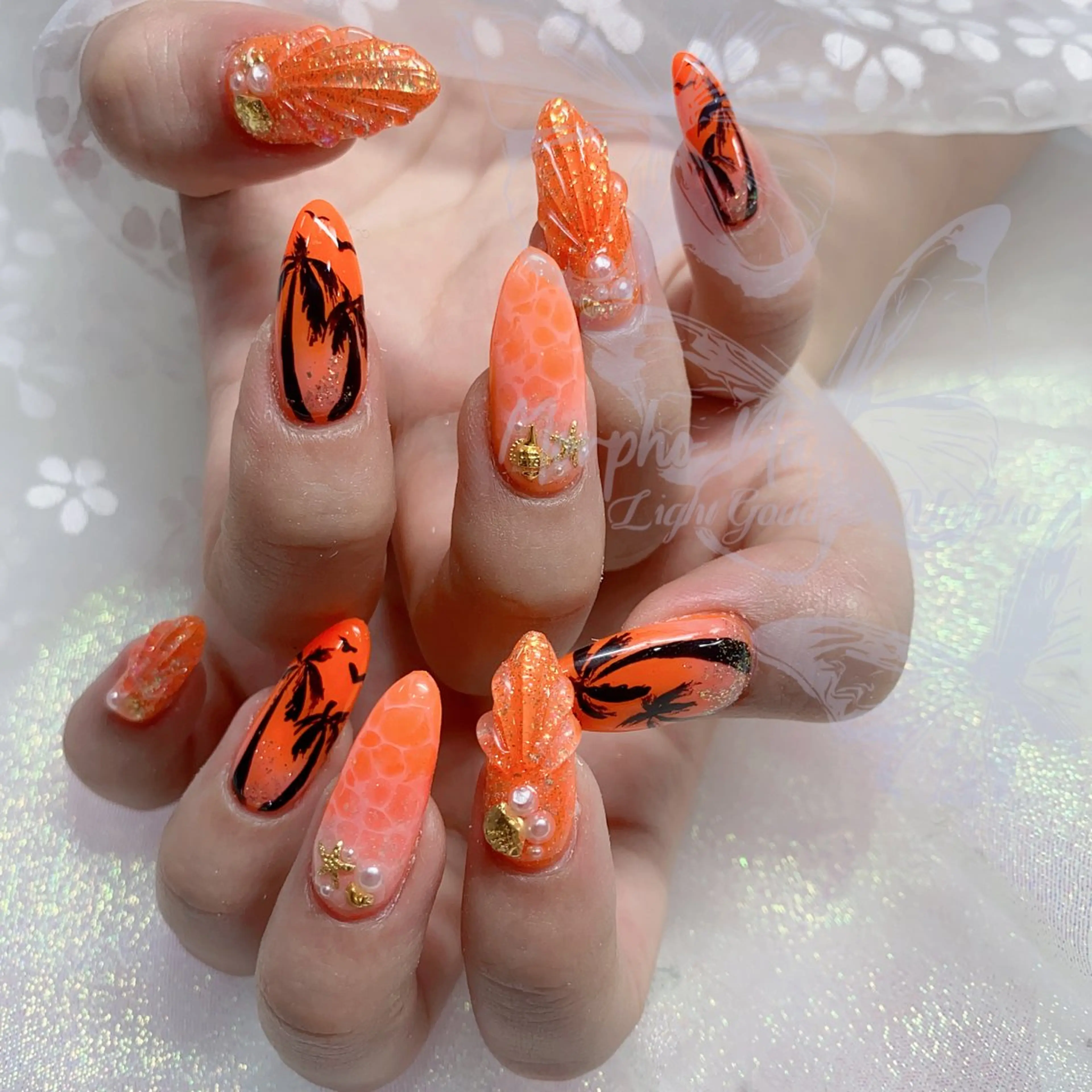 ネイル 長さ出し ジェルネイル キラキラネイル 大理石ネイル(マーブル) ニュアンスネイル Morpho nailのネイルデザイン