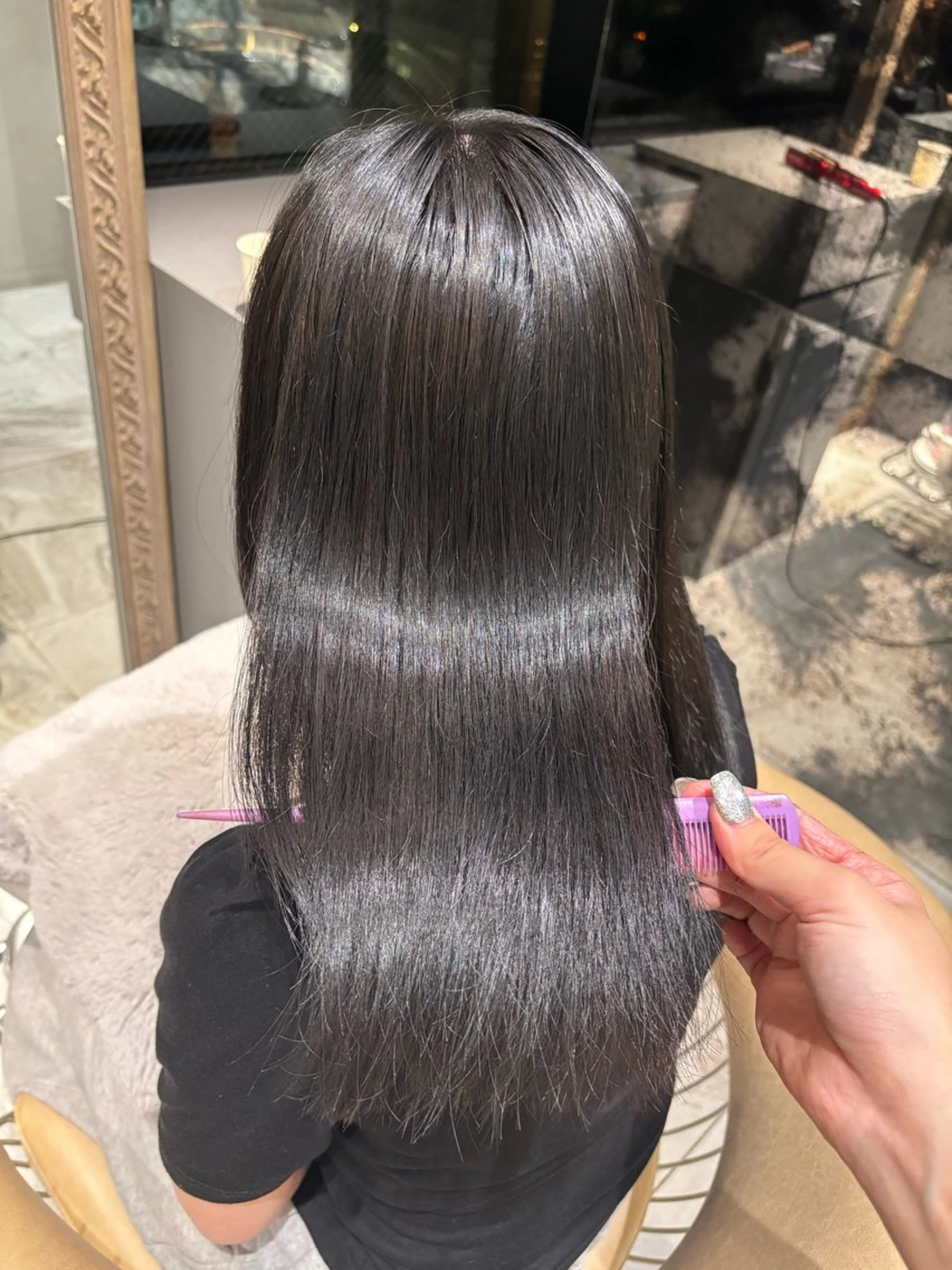 セミロング カラー トリートメント トリートメント 透明感カラー/艶髪 髪質改善/縮毛矯正のヘアスタイル