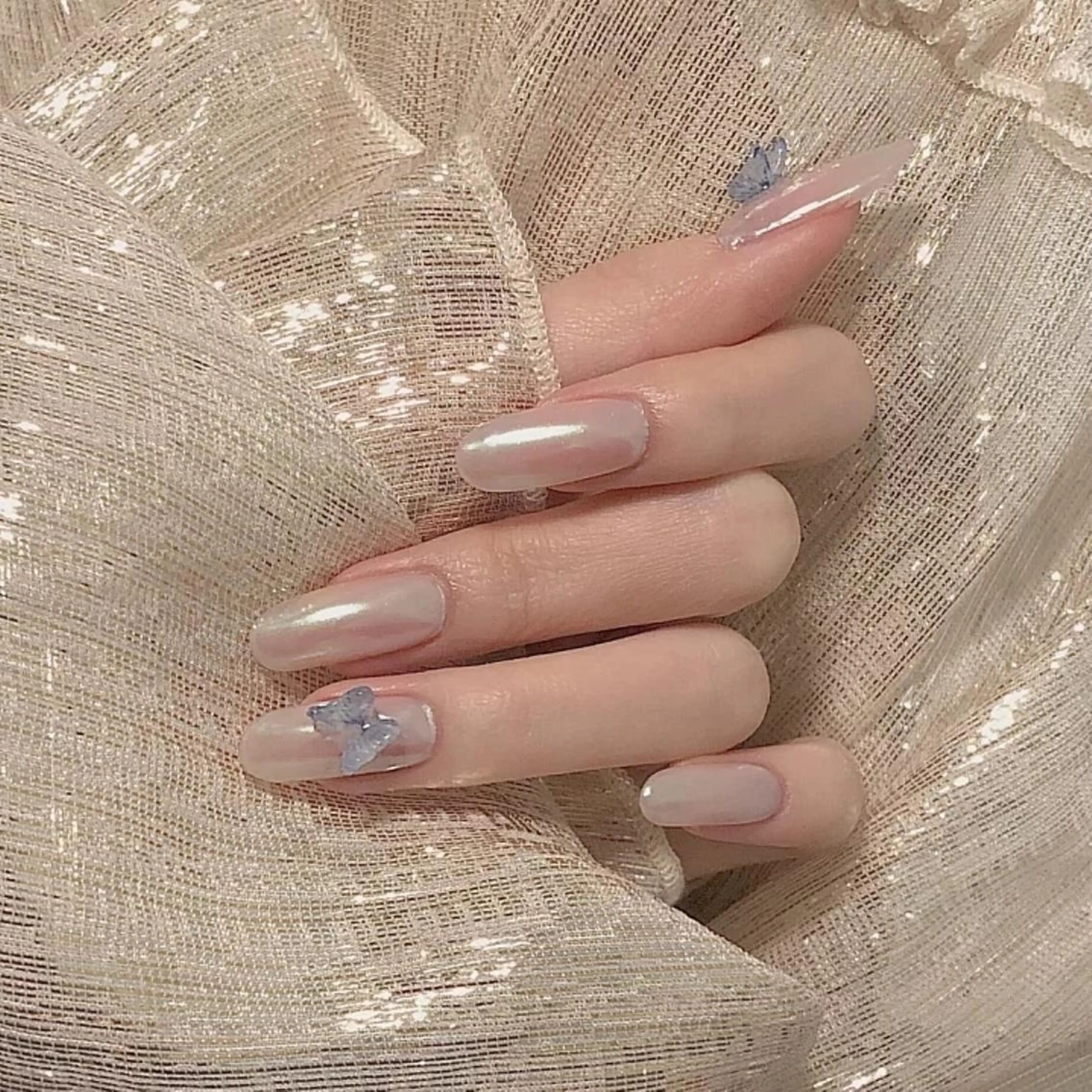 セミロング ネイル ハンドネイル ネイリストゆか💅 長さだし、深爪矯正のネイルデザイン