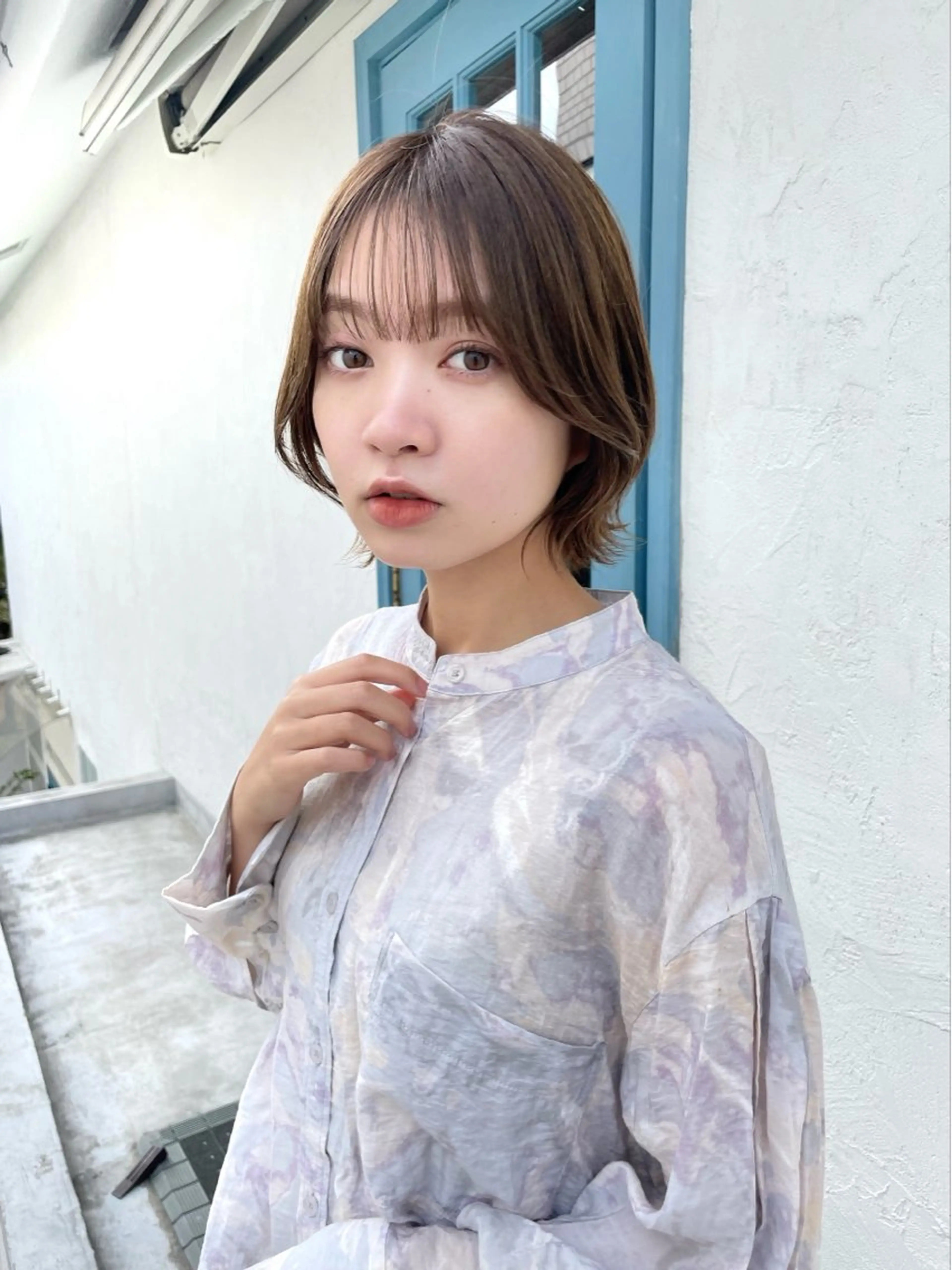 ショート カラー 切りっぱなしボブ ボブレイヤー ボブ くびれヘア 顔まわりレイヤー カット ヘアカラー 結べるレイヤーボブ くびれLady表参道のヘアスタイル