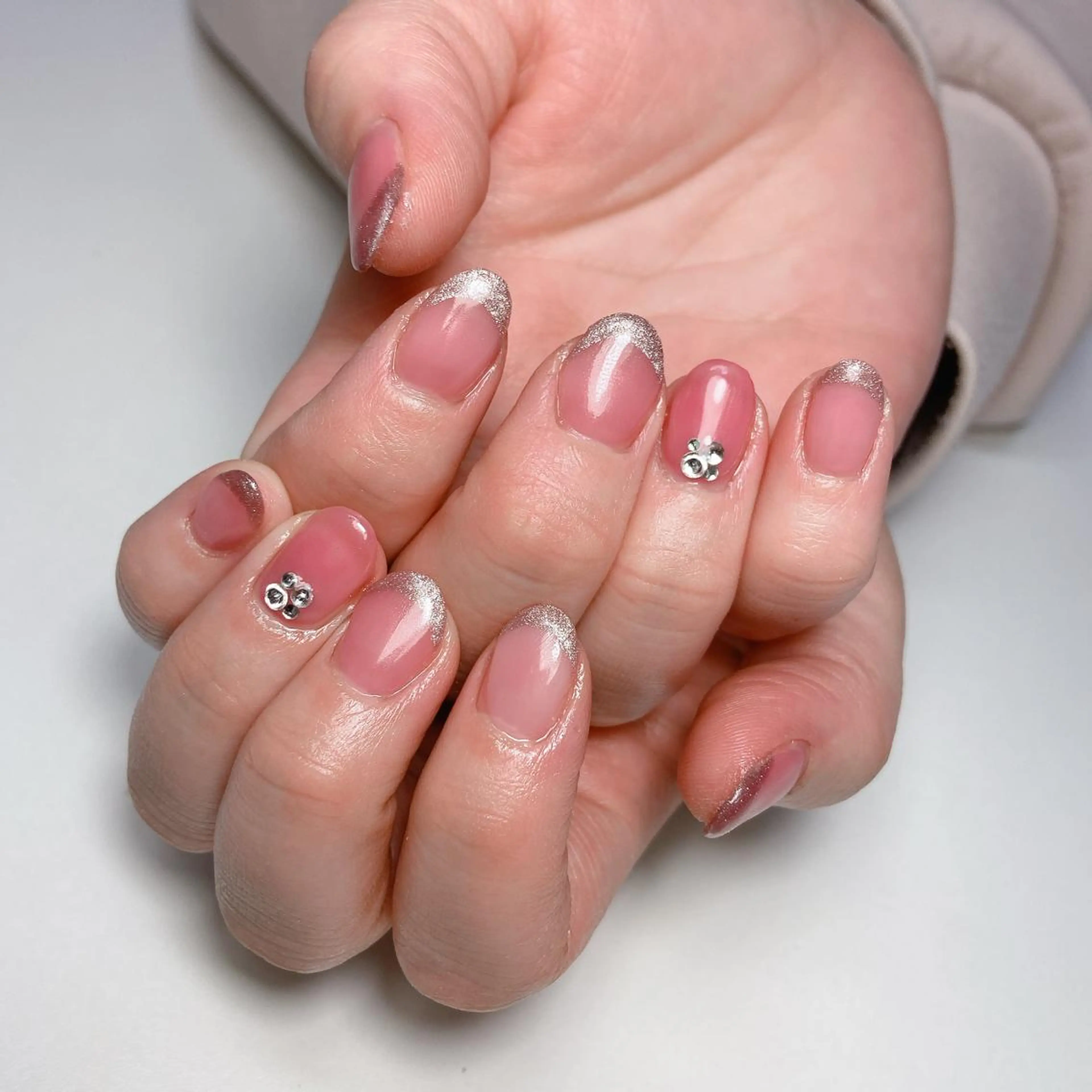 ネイル フレンチネイル マグネットネイル マグネットフレンチ ピンク ハンドネイル nailsalon REJOICEのネイルデザイン