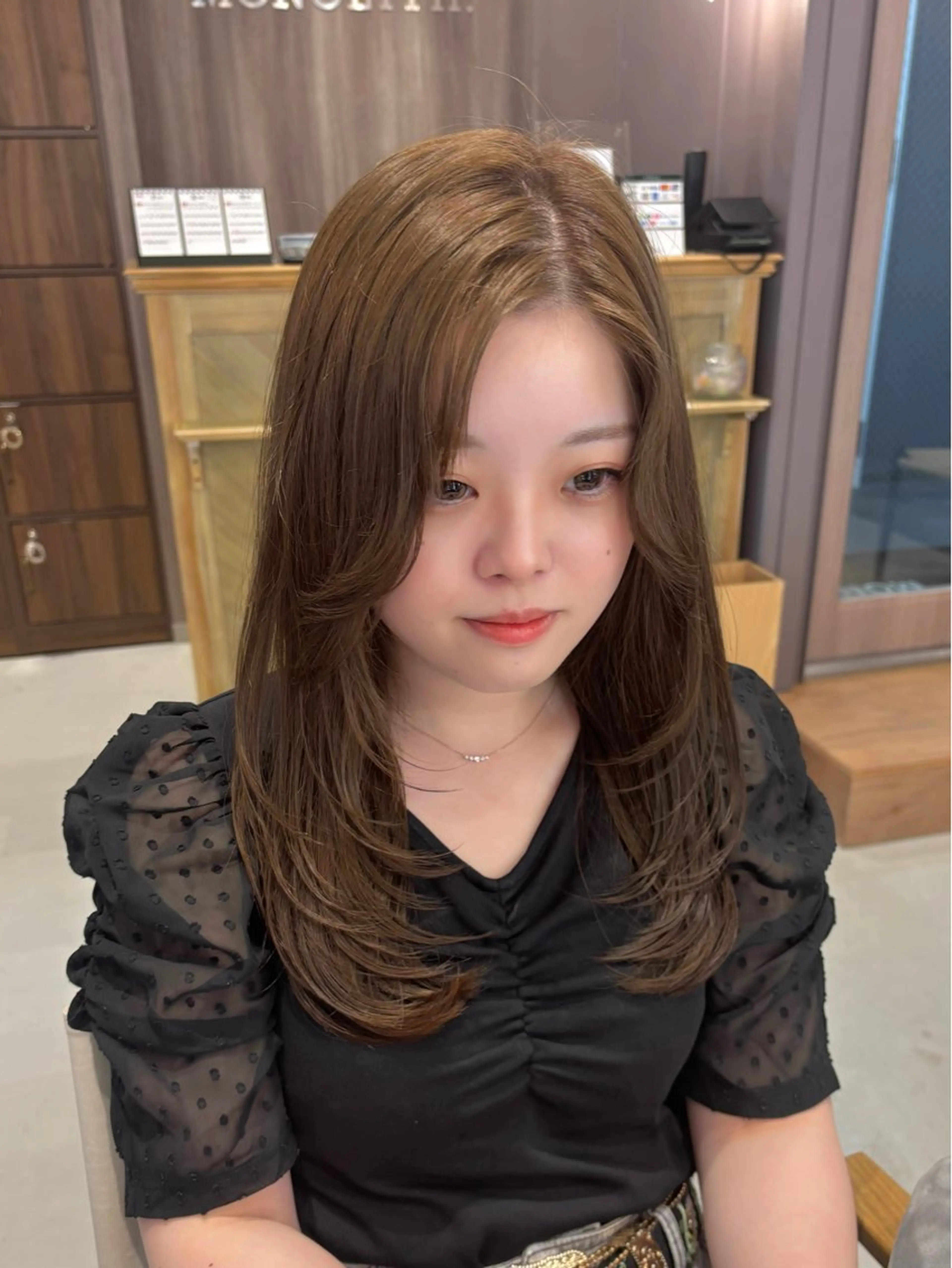 ロング カラー ベージュカラー オリーブベージュ レイヤーカット カット ヘアカラー レイヤーカット/ボブ /nene🍥⋆*のヘアスタイル
