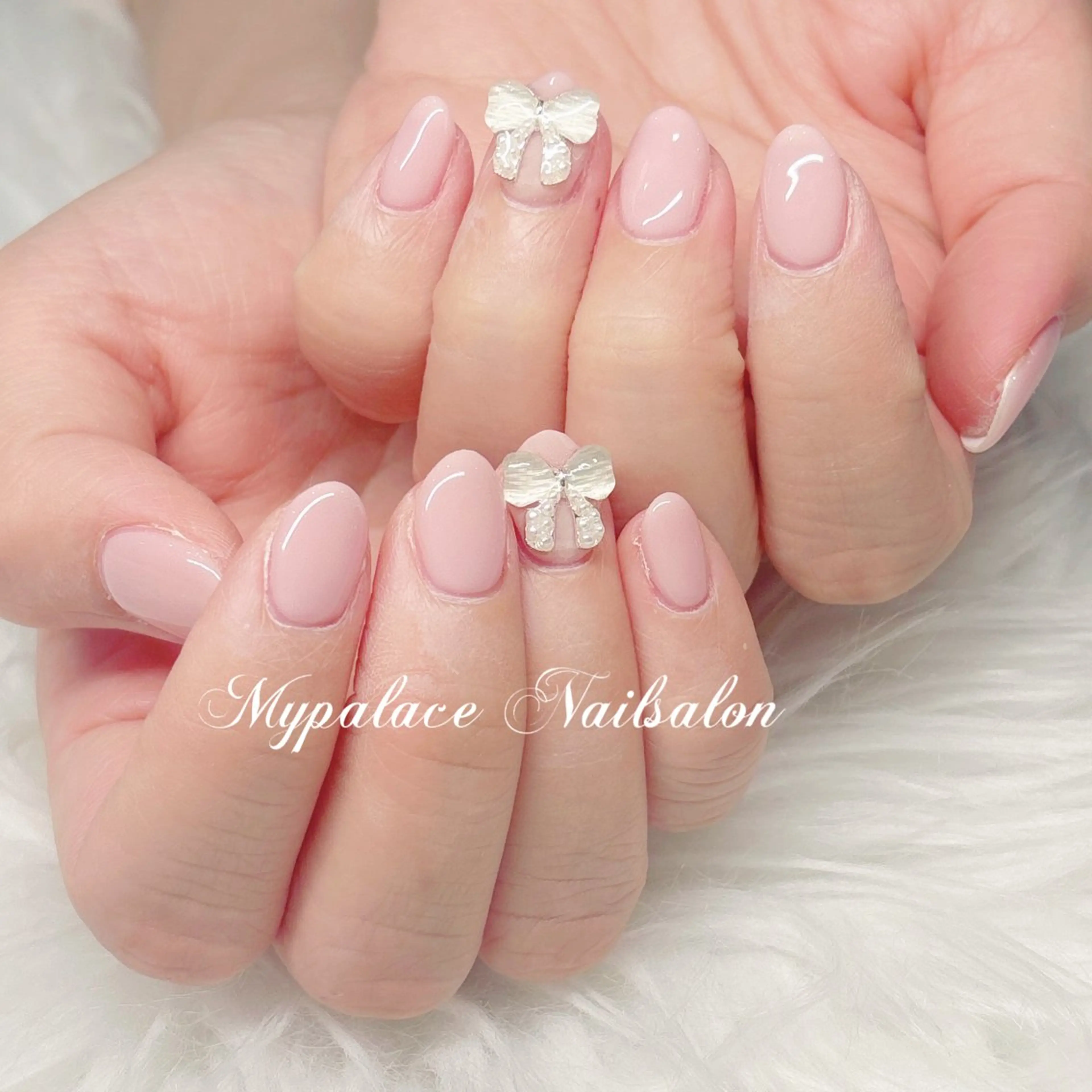 ネイル ピンク リボン シンプルネイル ハンドネイル Yuis Nailスカルプ専門のネイルデザイン