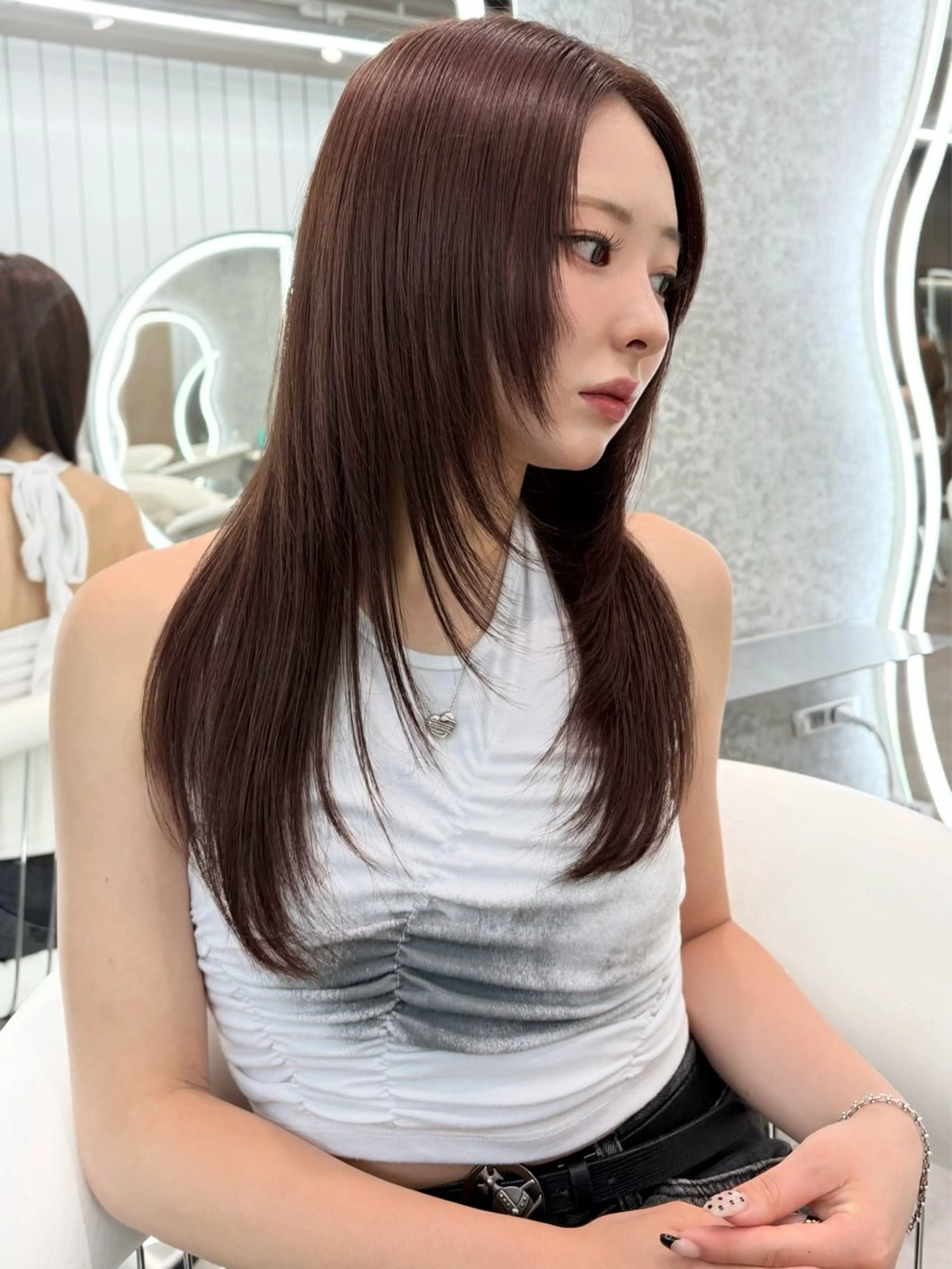 ロング ヘアアレンジ アッシュ ボブ くびれヘア 顔まわりレイヤー 顔周りカット カット トリートメント ヘアセット 大宮‎🤍韓国ヘア‎ 髪質改善 佐藤 和のヘアスタイル