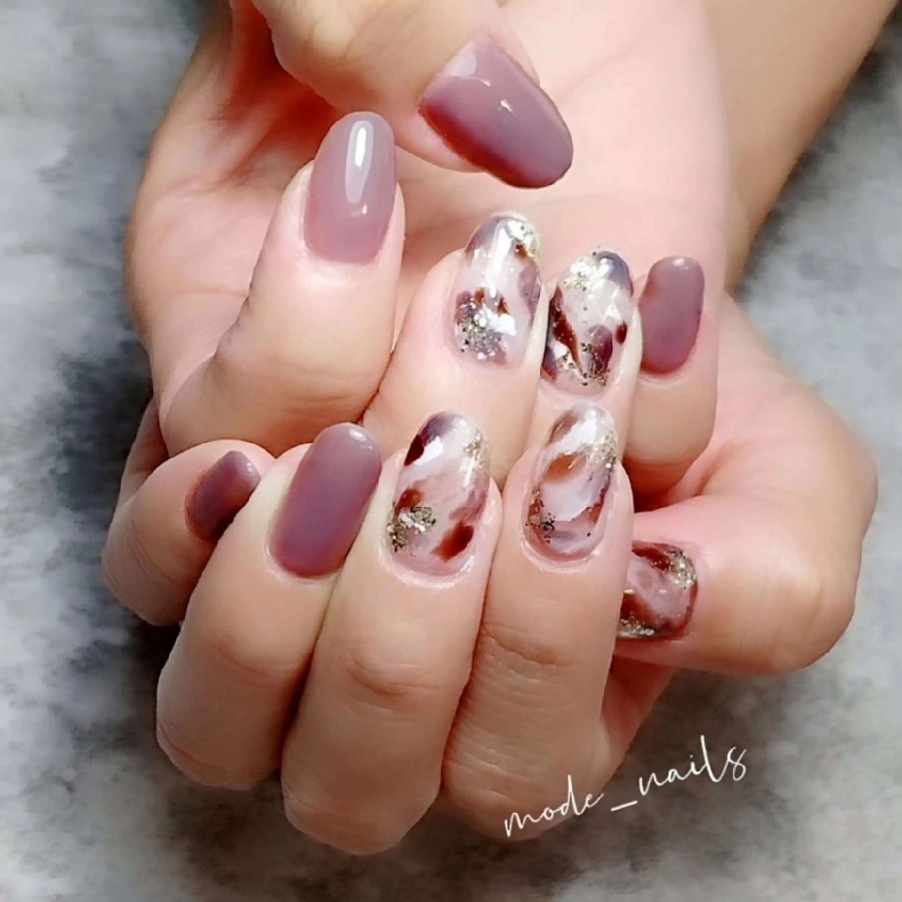 ネイル べっ甲ネイル ホワイト 滋賀県草津市ネイル mode_nailsのネイルデザイン